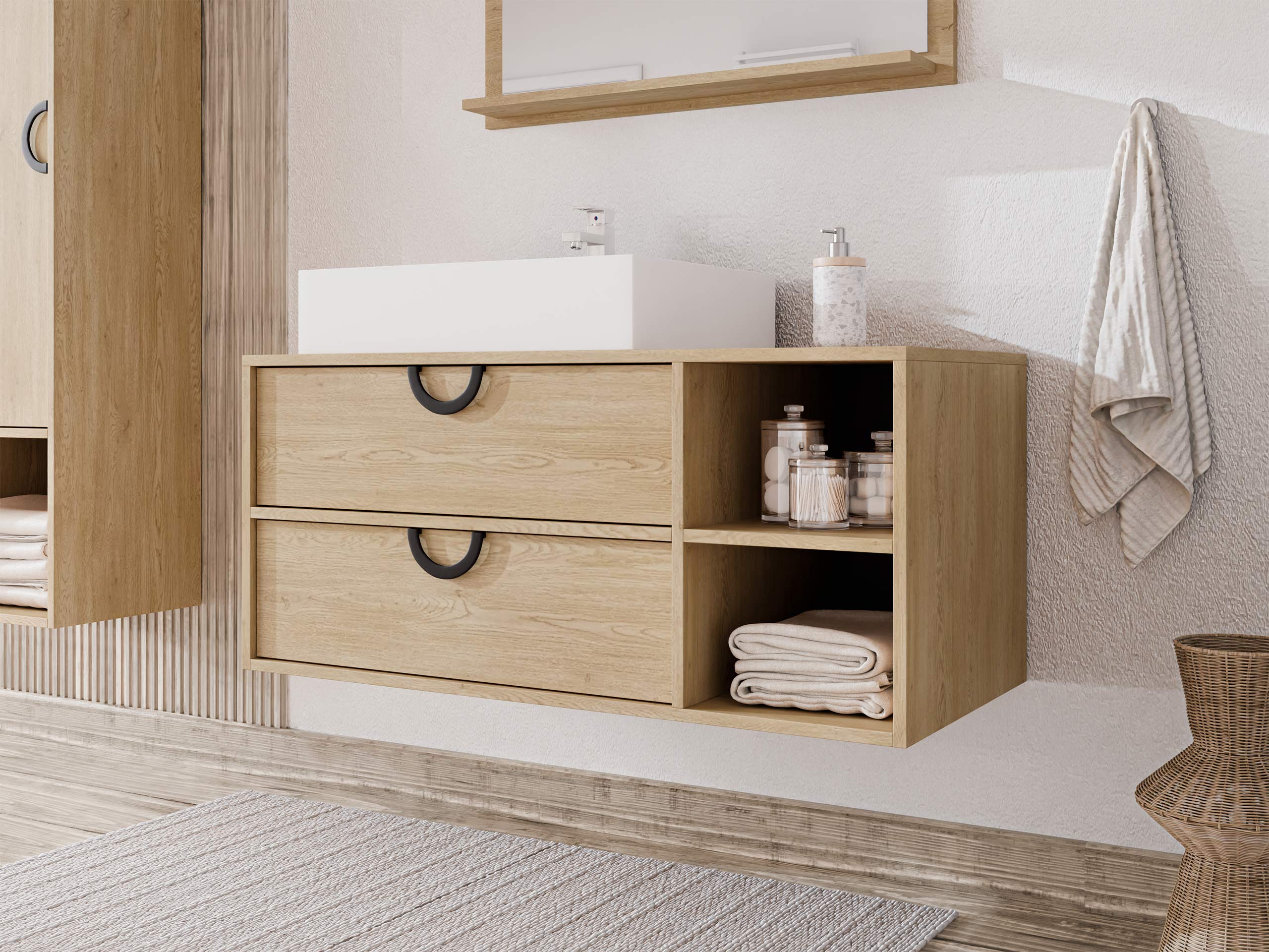 Armoire de salle de bains murale pour lavabo Sodalis (Chêne)