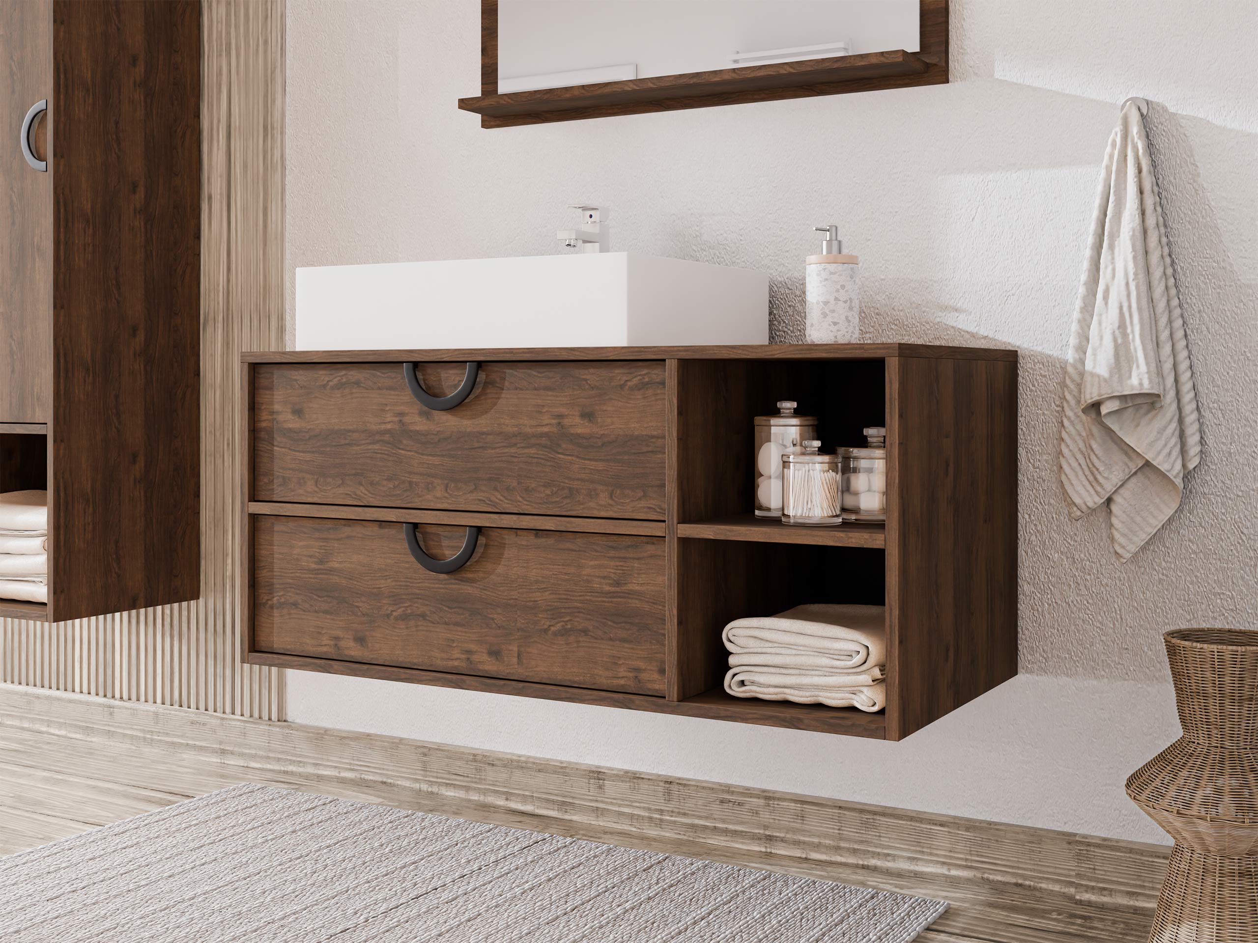 Armoire de salle de bains murale pour lavabo Sodalis (Noyer)