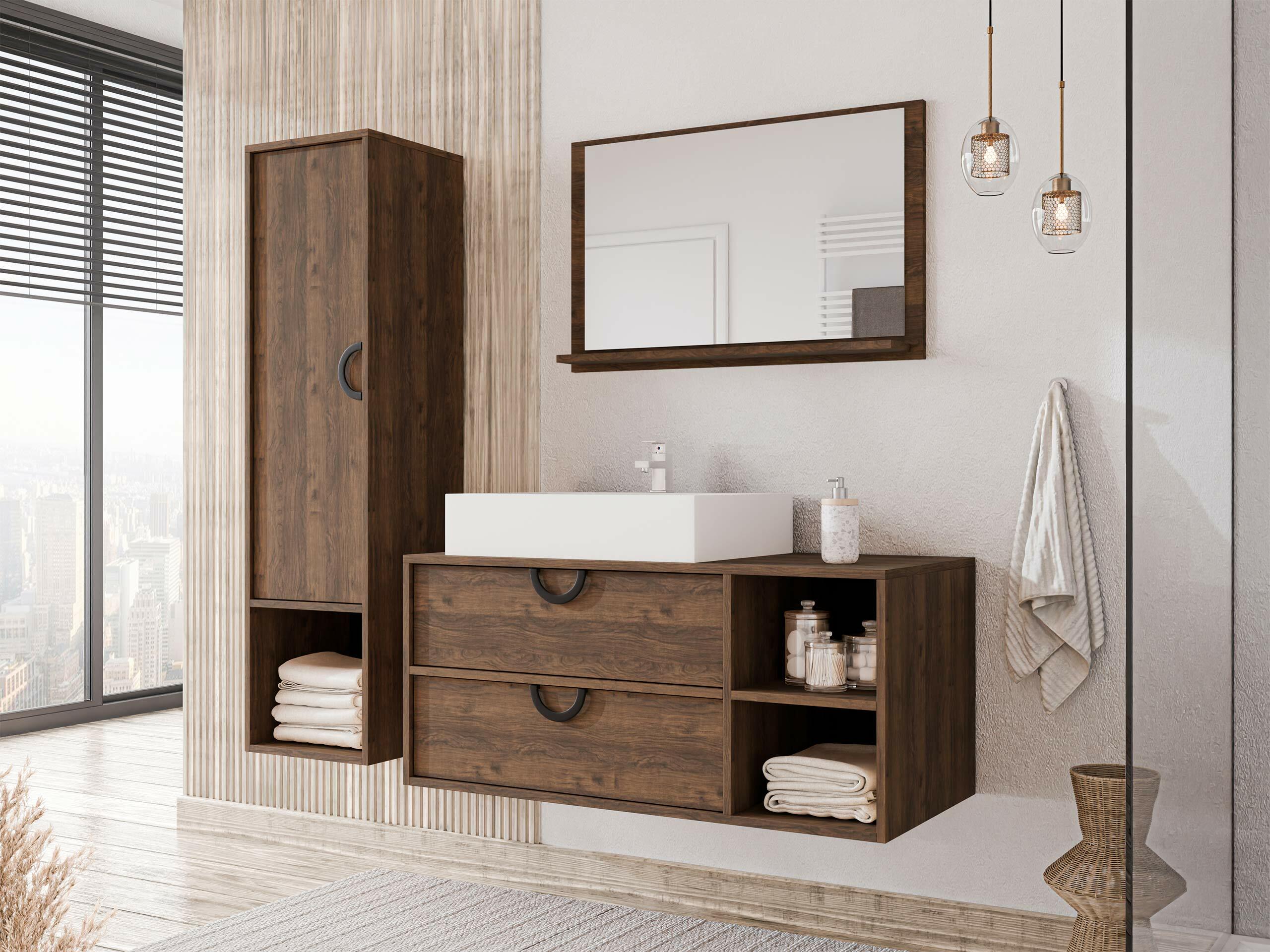 Armoire de salle de bains murale pour lavabo Sodalis (Noyer)