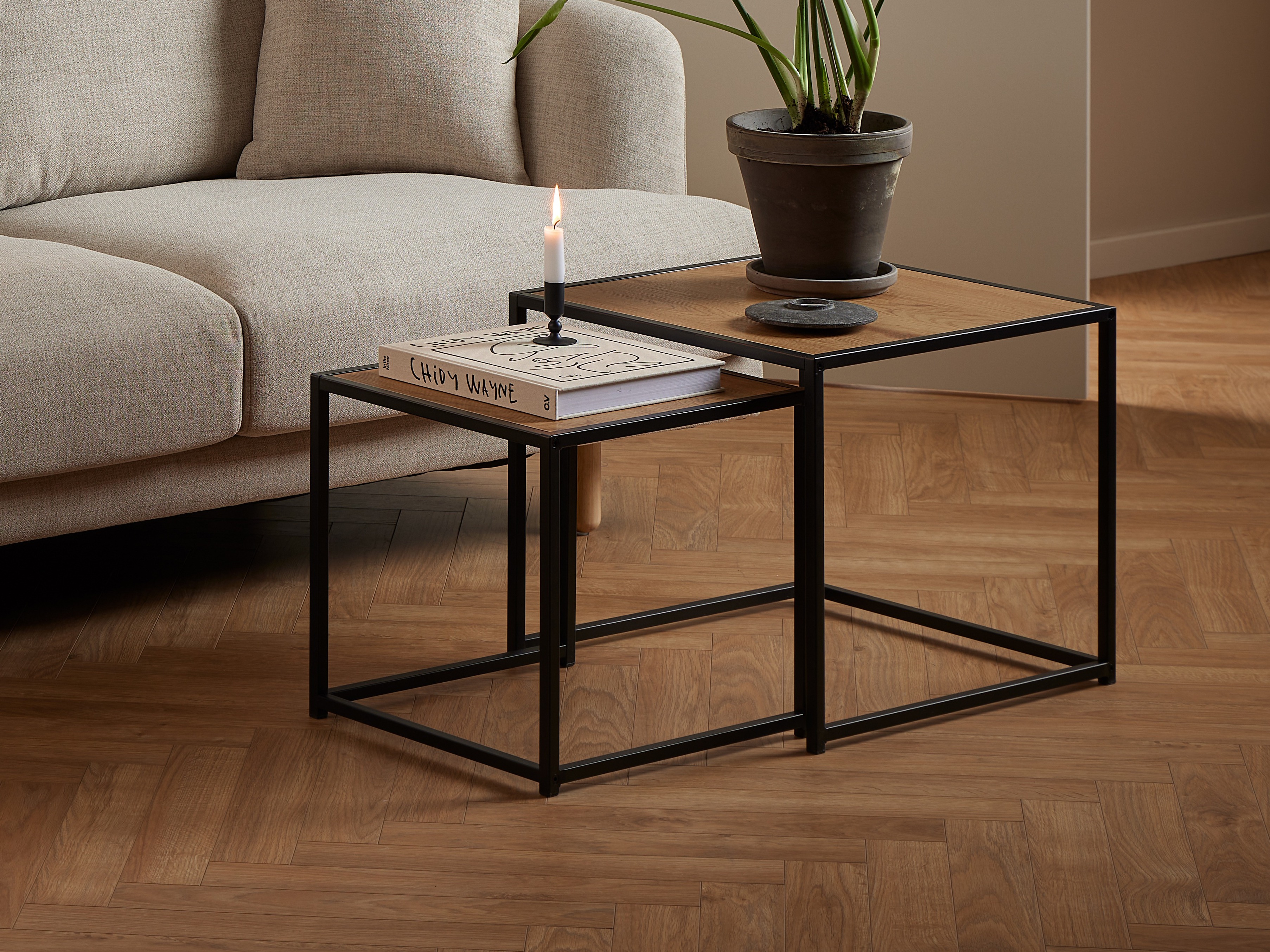 Ensemble de tables d'appoint Norsica 461 (Chêne sauvage + Noir)