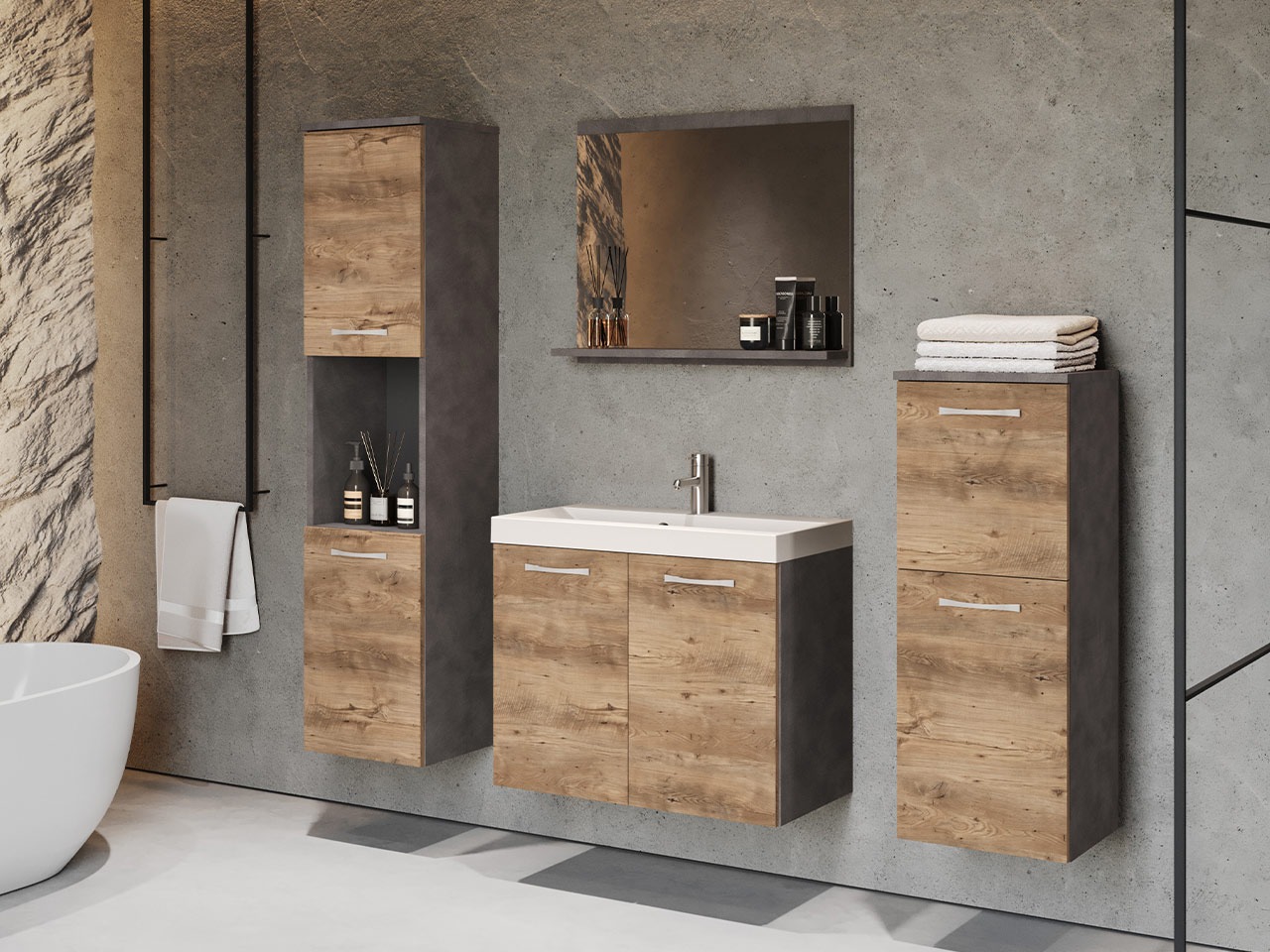 Ensemble de salle de bain Sarasota 108 (Matera gris + Châtaigne)