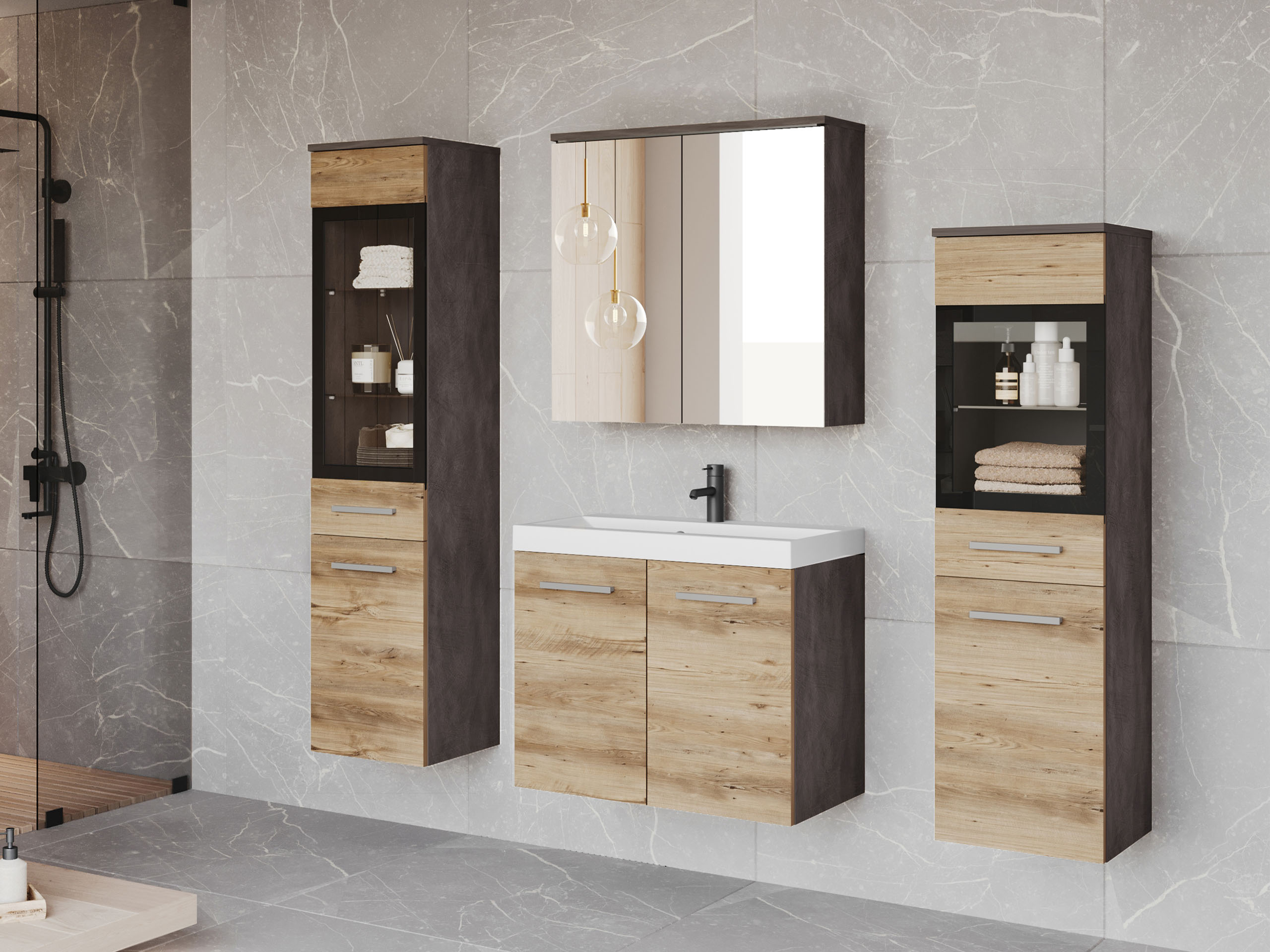 Ensemble de salle de bain Scientia III (Matera gris + Châtaigne)