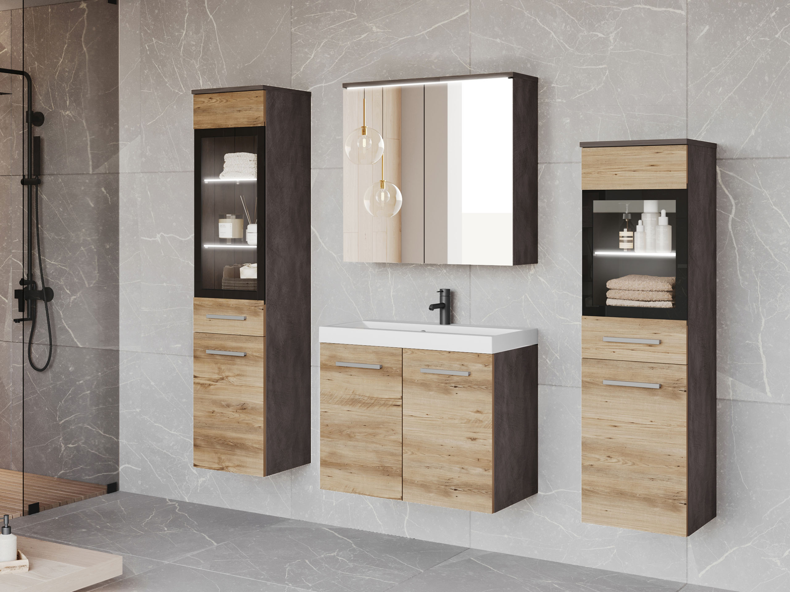 Ensemble de salle de bain Scientia III (Matera gris + Châtaigne)