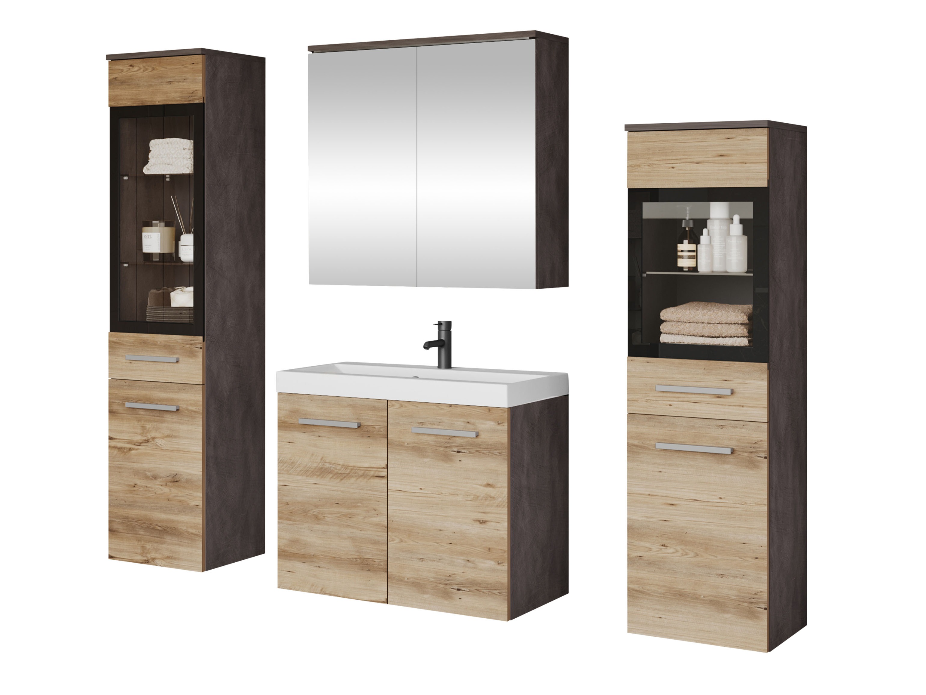 Ensemble de salle de bain Scientia III (Matera gris + Châtaigne)