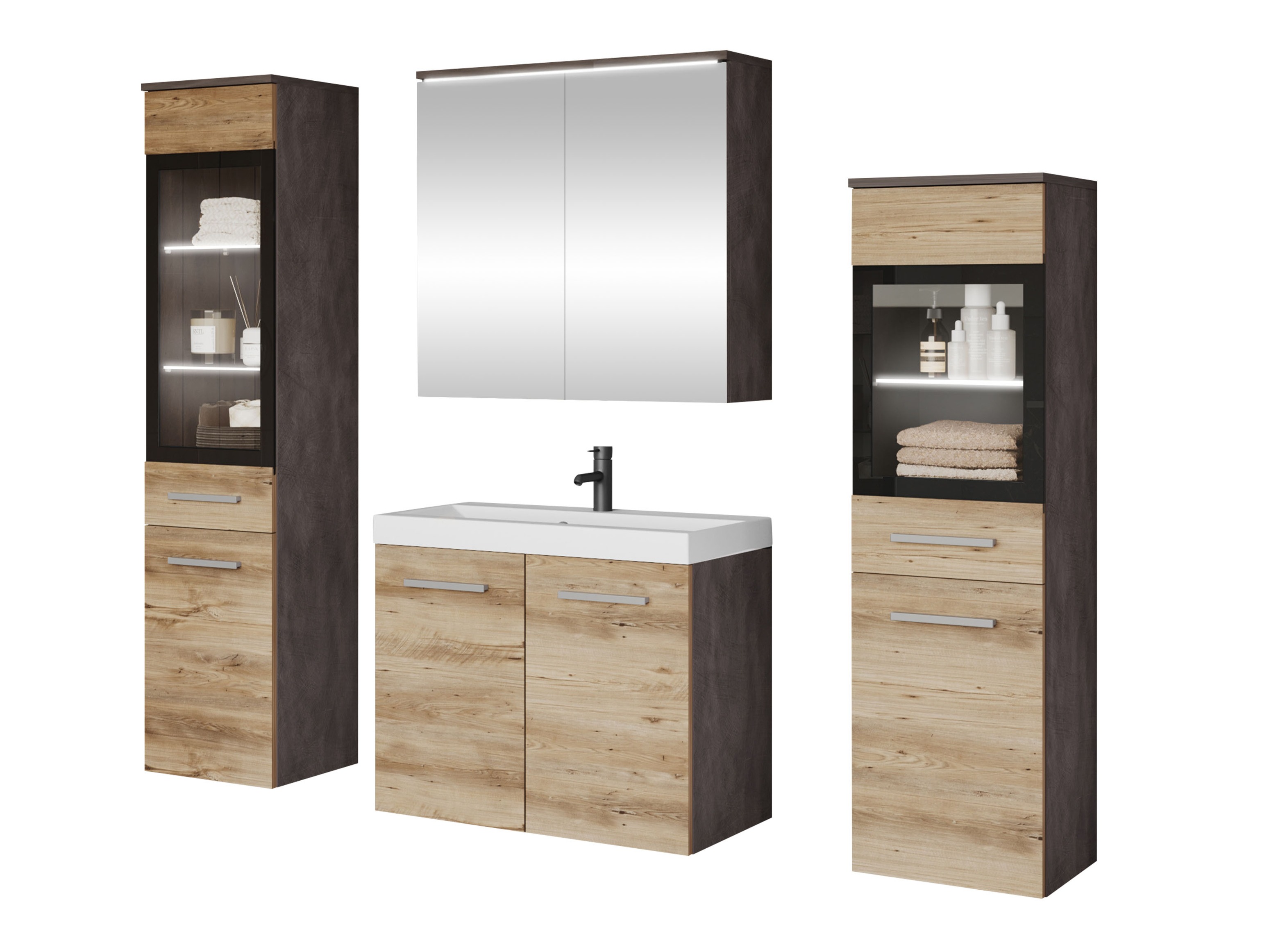 Ensemble de salle de bain Scientia III (Matera gris + Châtaigne)