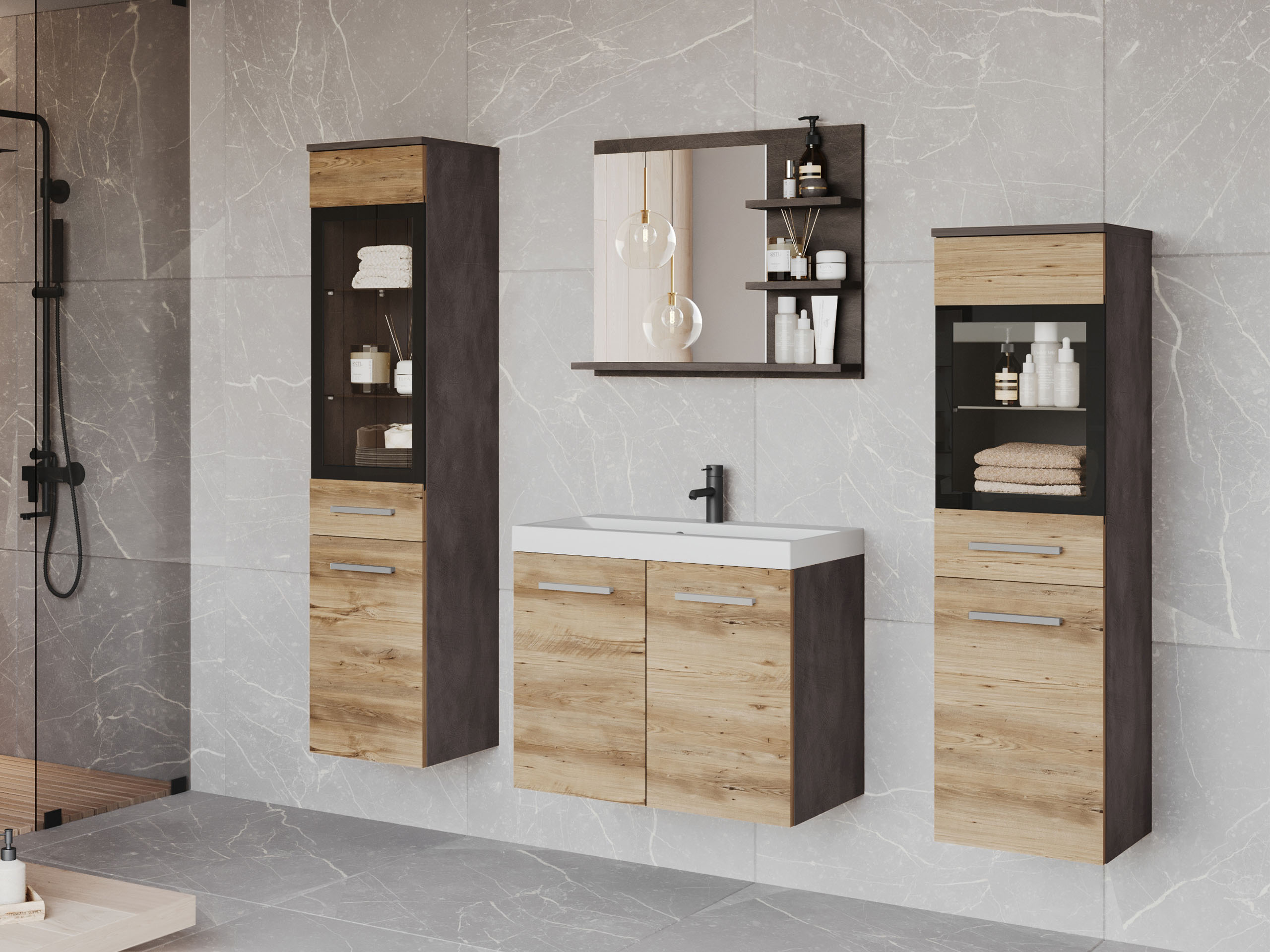 Ensemble de salle de bain Scientia IV (Matera gris + Châtaigne)