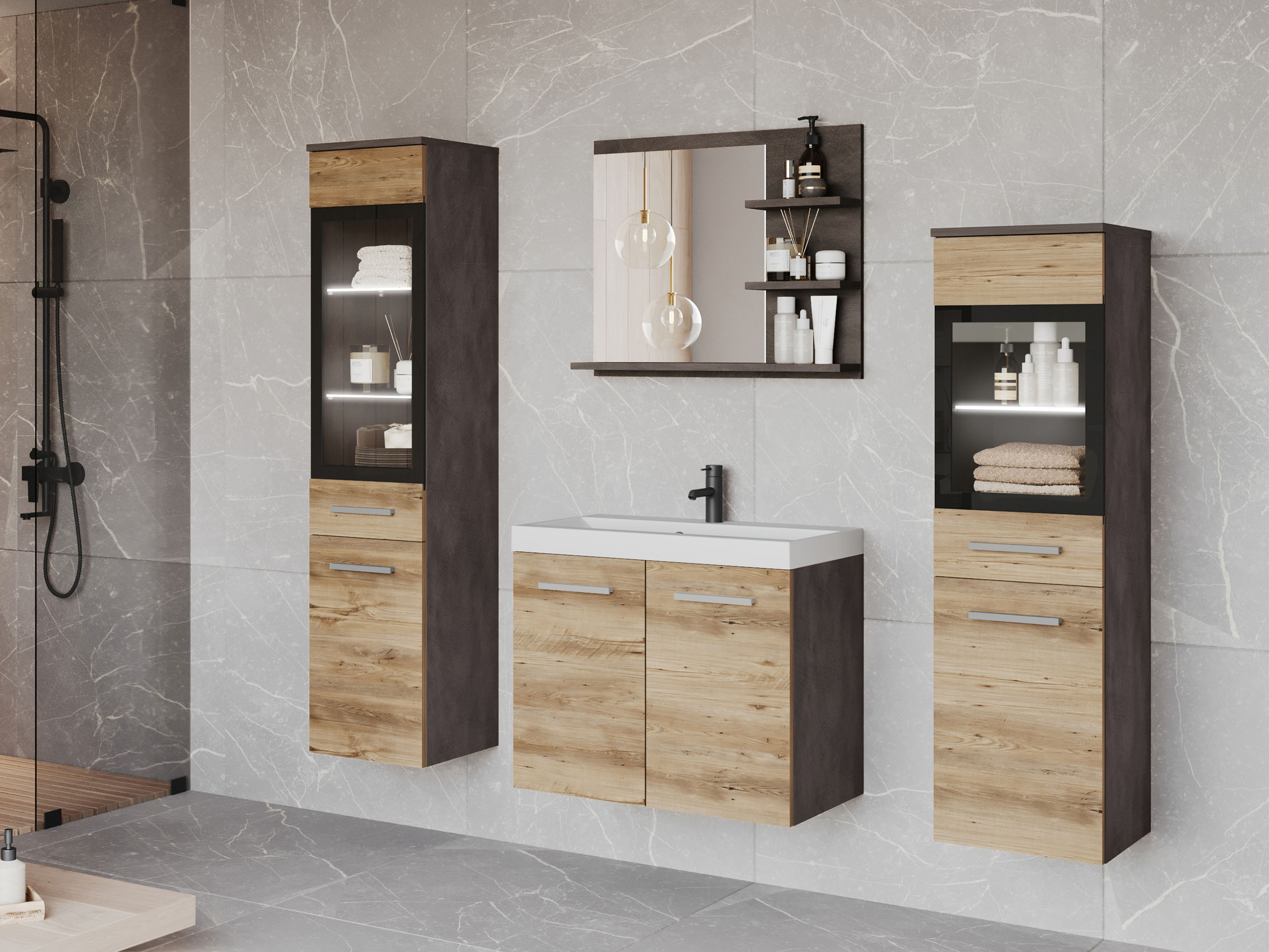 Ensemble de salle de bain Scientia IV (Matera gris + Châtaigne)