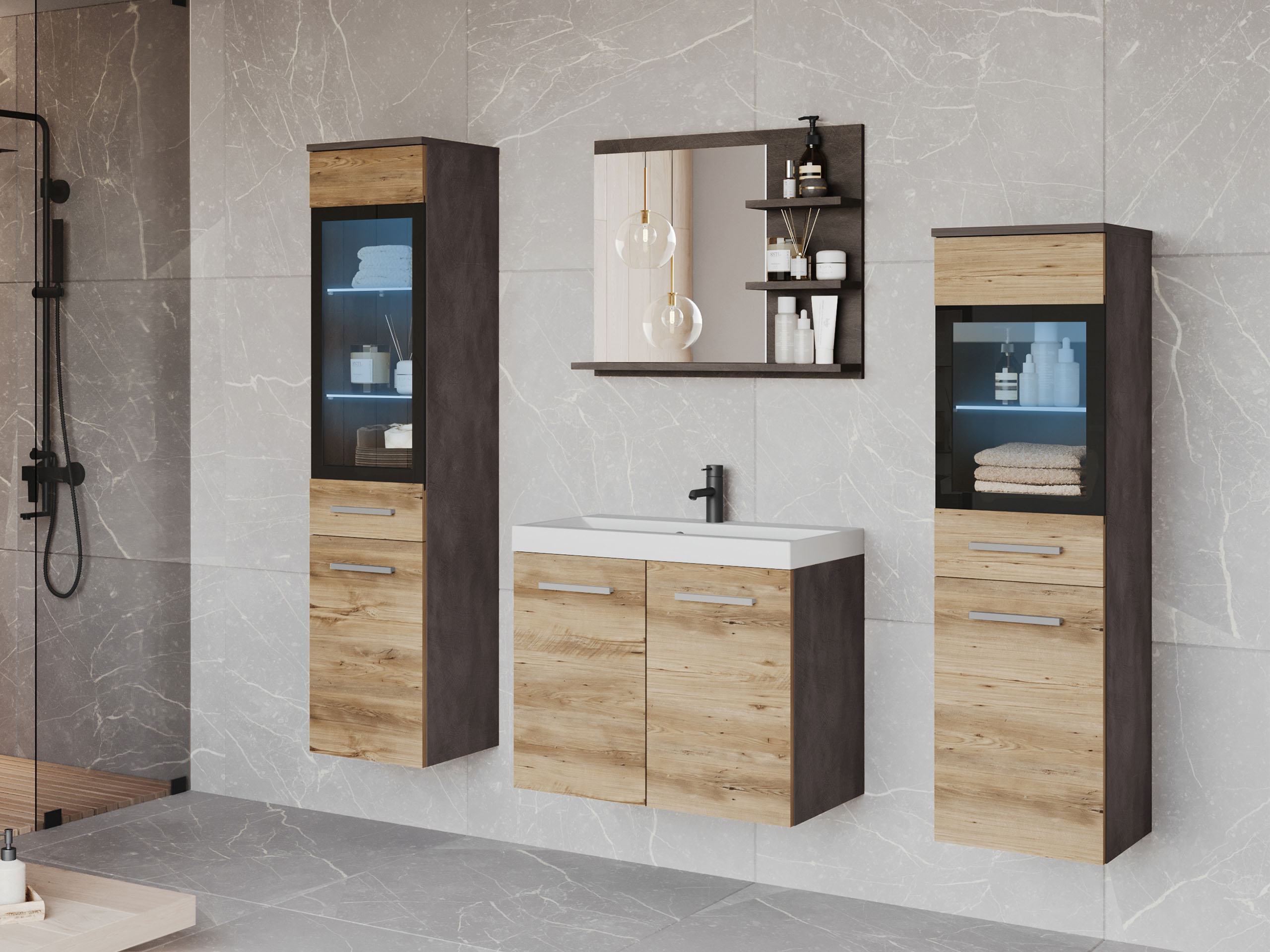 Ensemble de salle de bain Scientia IV (Matera gris + Châtaigne)