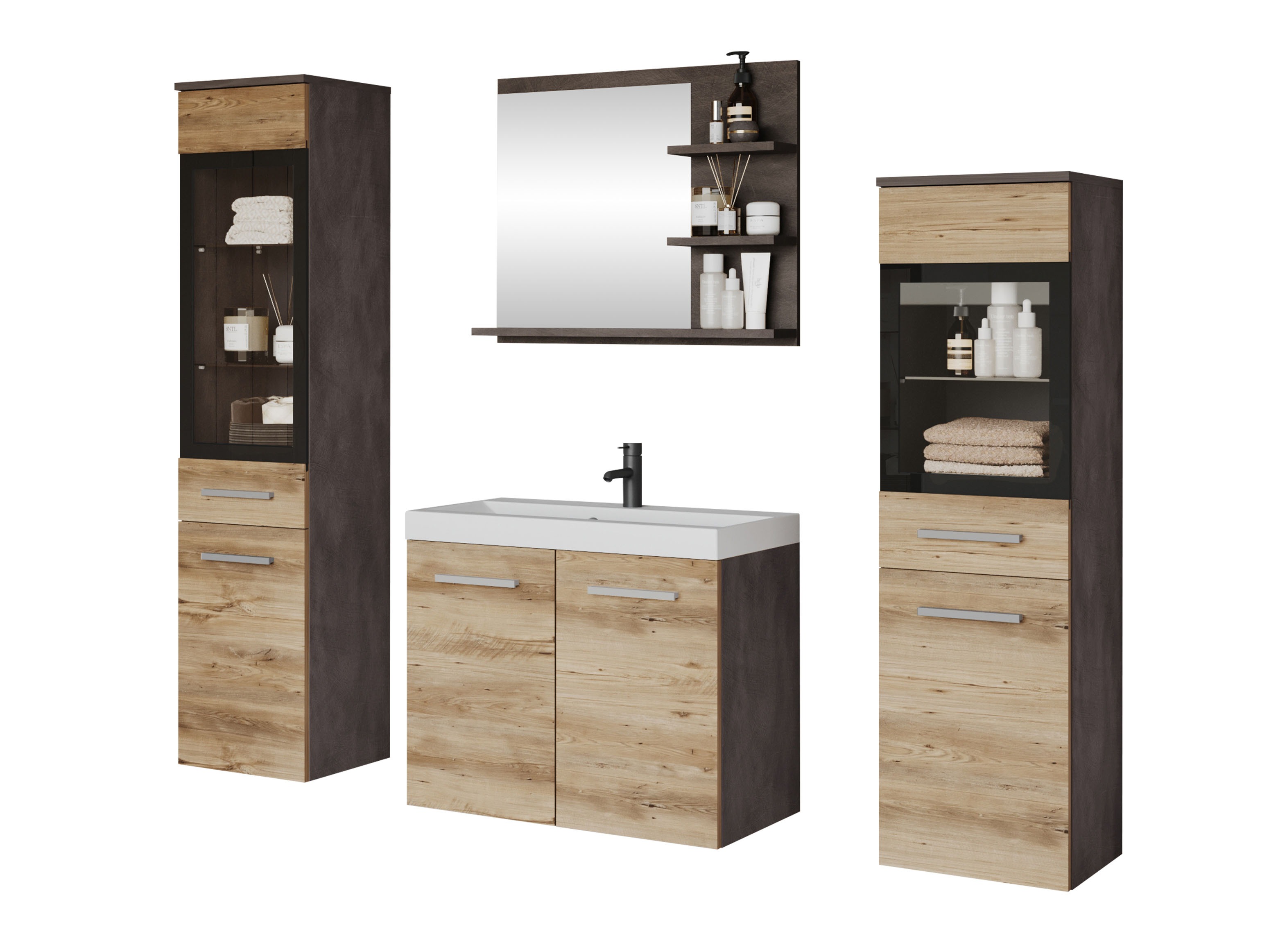 Ensemble de salle de bain Scientia IV (Matera gris + Châtaigne)