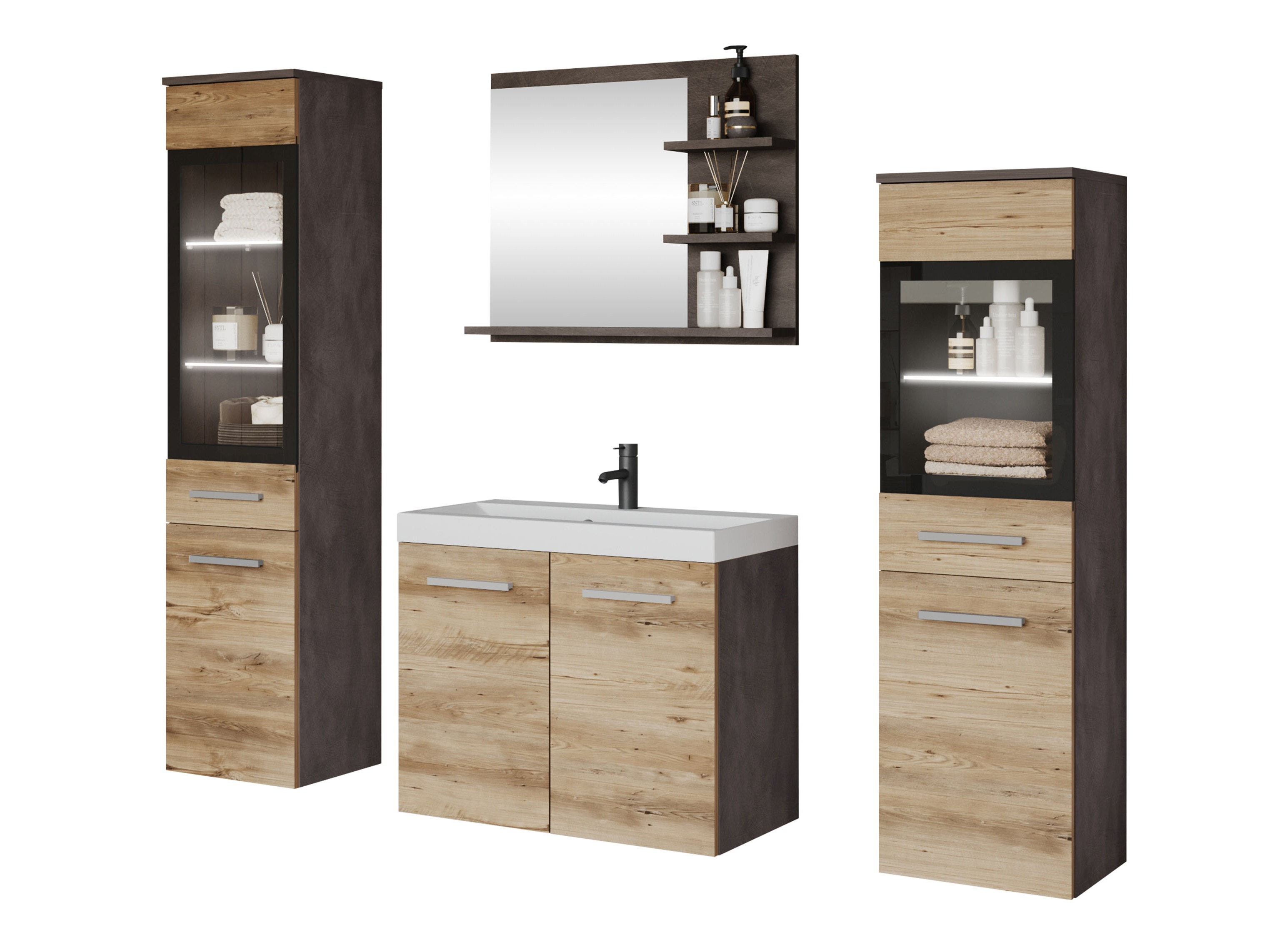 Ensemble de salle de bain Scientia IV (Matera gris + Châtaigne)