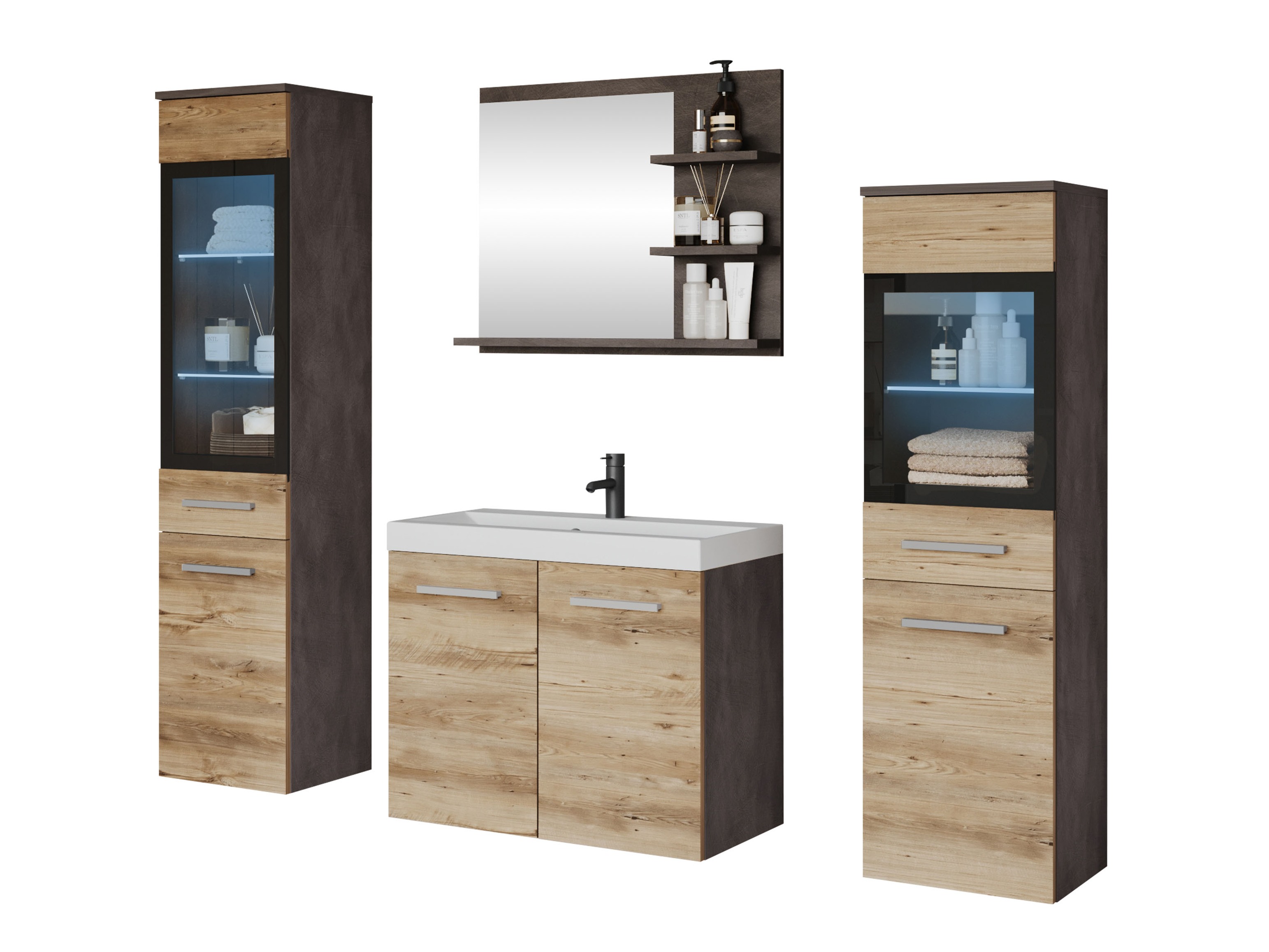 Ensemble de salle de bain Scientia IV (Matera gris + Châtaigne)