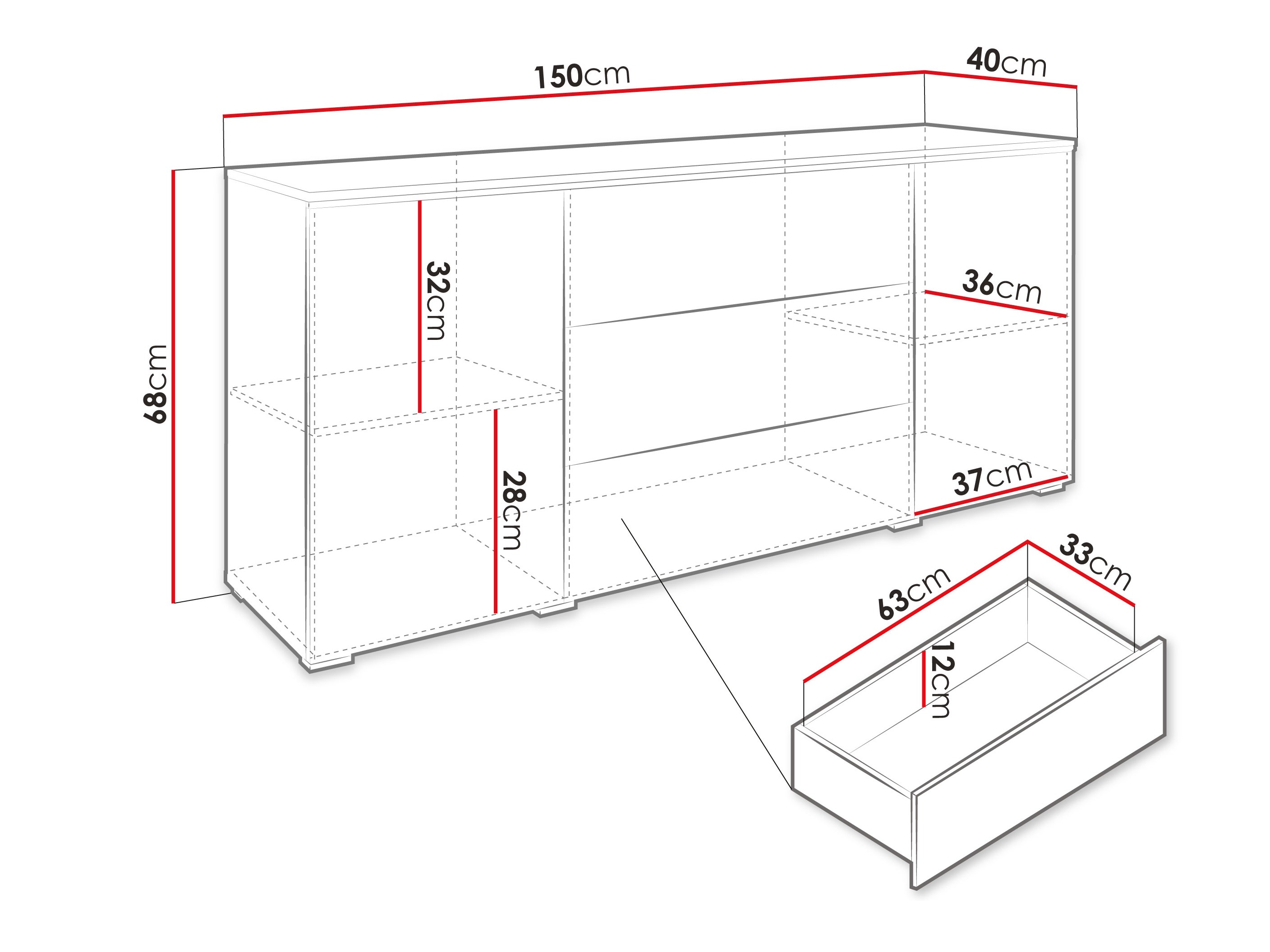Commode Mirfivo 102 (Gris brillant)