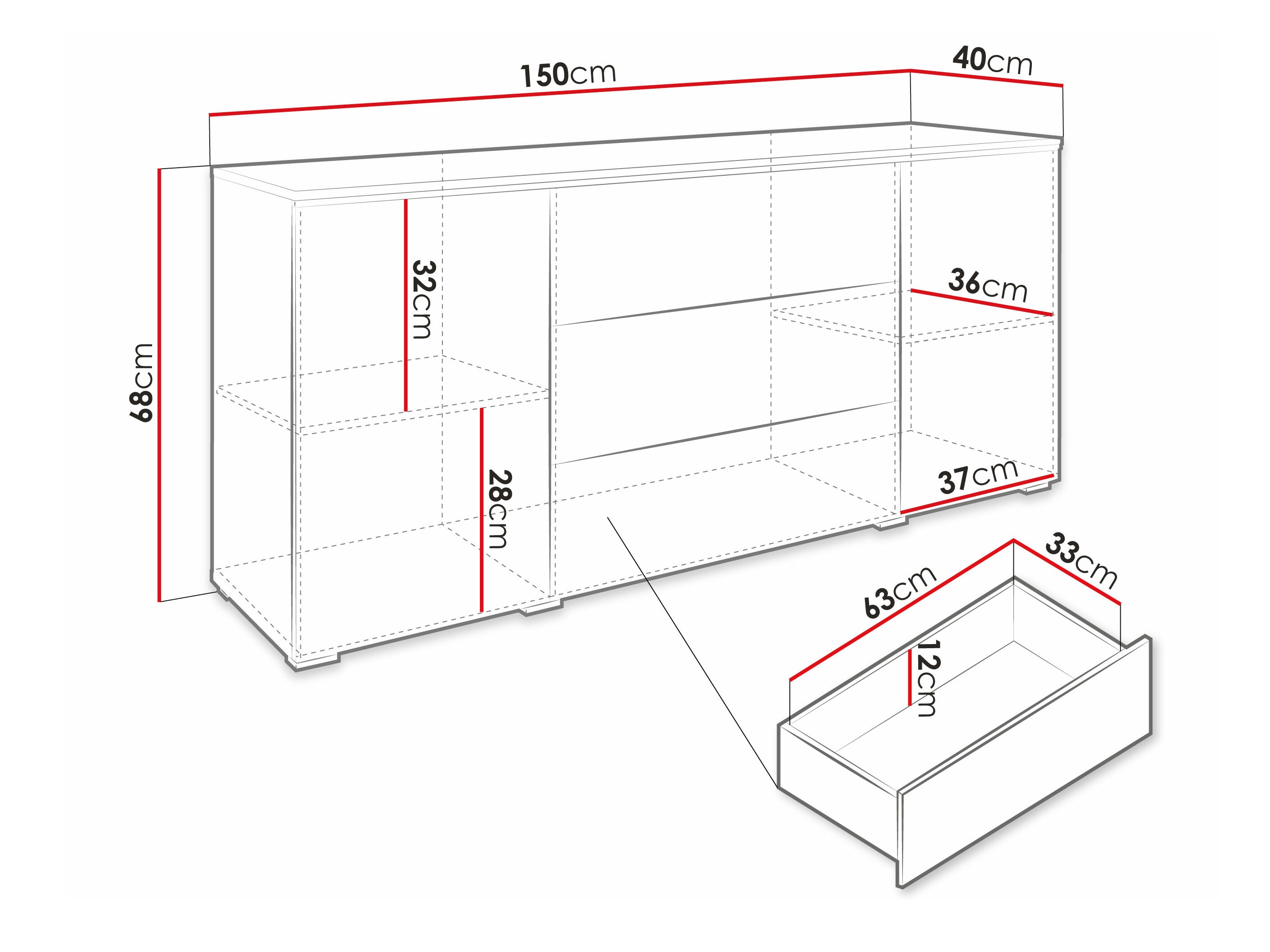 Commode Mirfivo 102 (Matera gris + Blanc brillant)