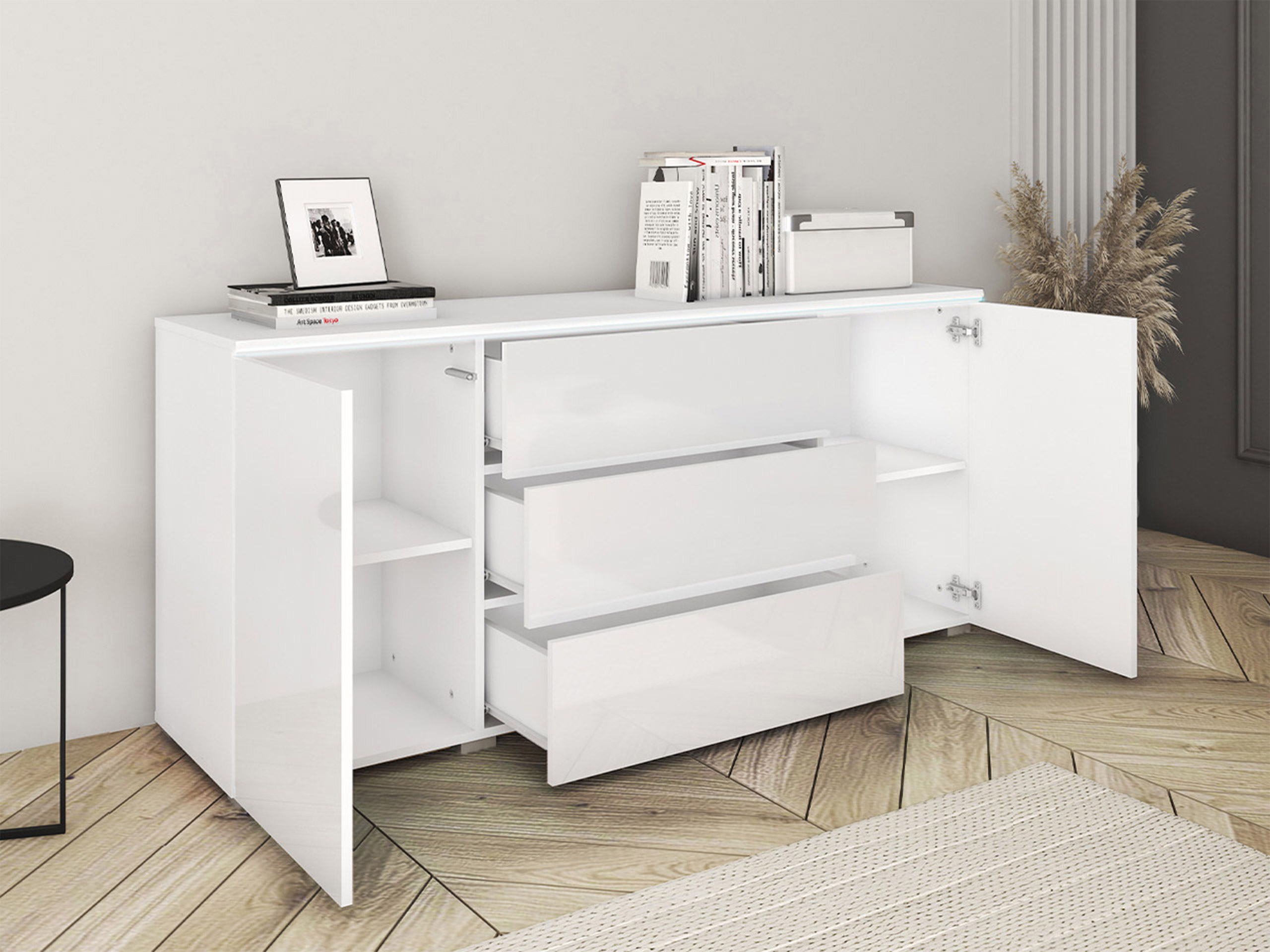 Commode Mirfivo 102 (Matera gris + Blanc brillant)