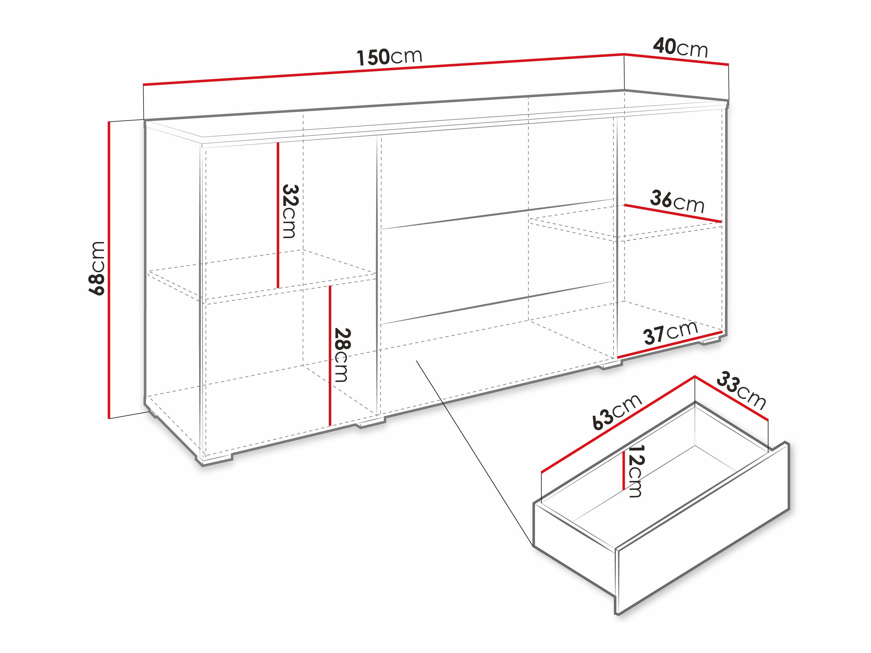 Commode Mirfivo 102 (Matera gris + Blanc brillant)