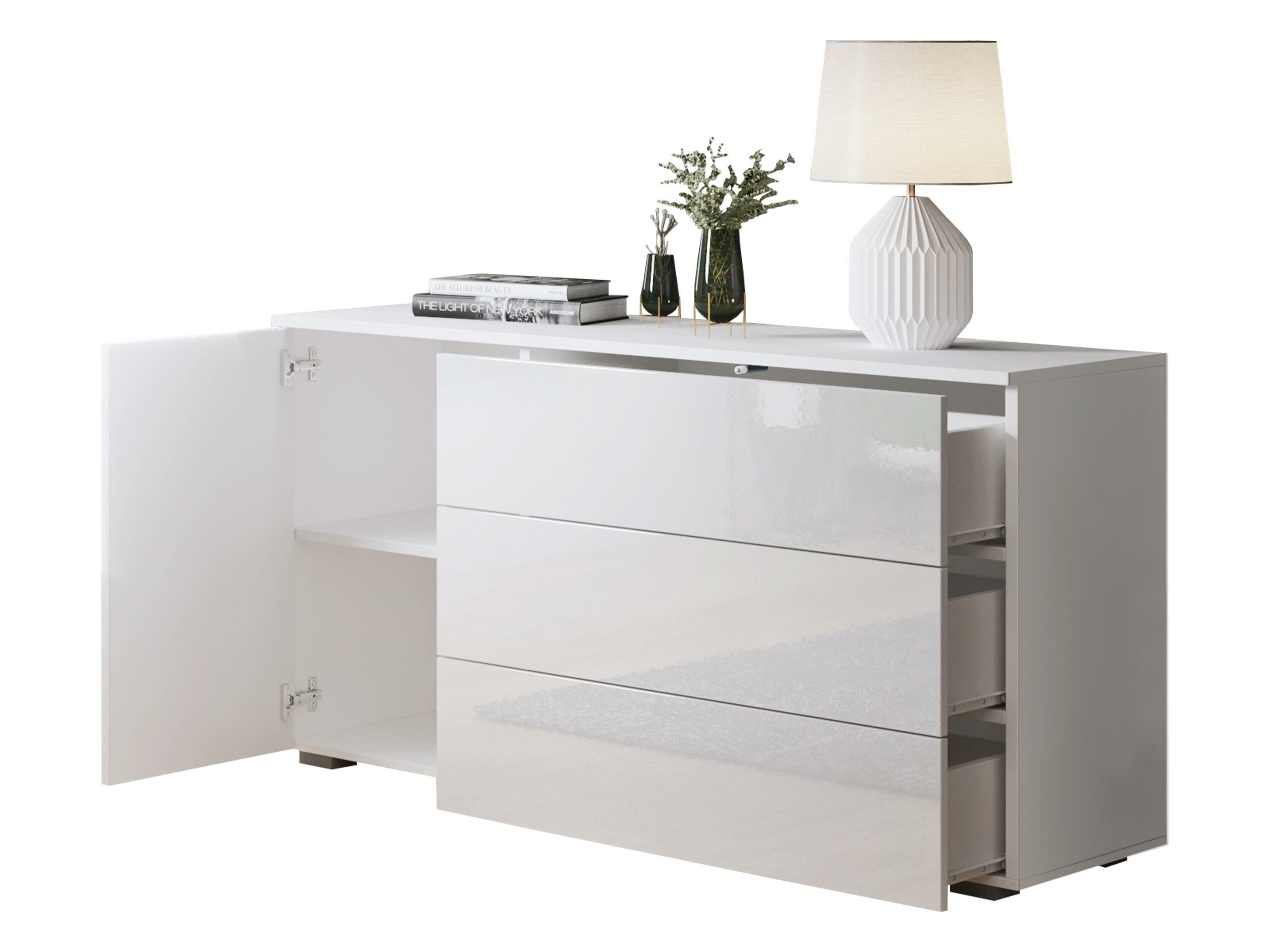 Commode Sarasota 128 (Chêne wotan + Blanc brillant)
