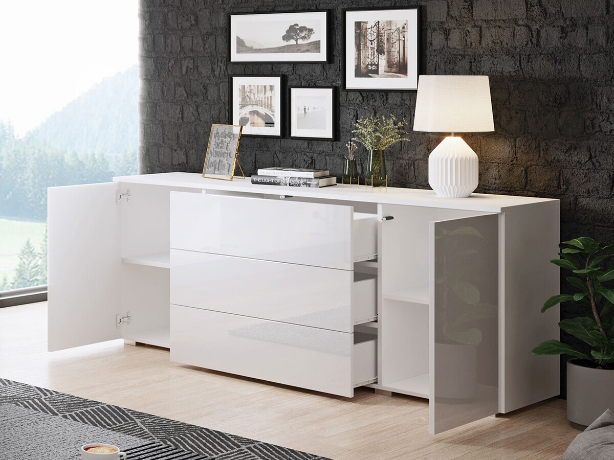 Commode Sarasota 129 (Blanc + Blanc brillant)