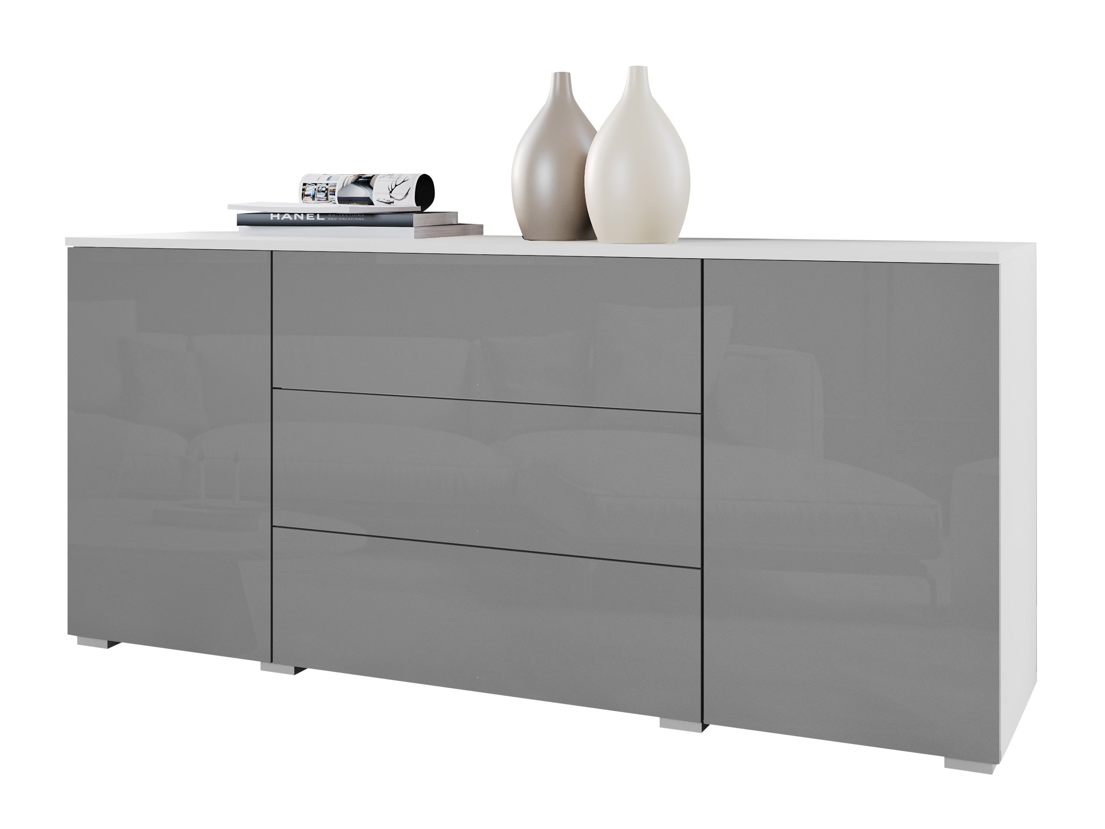 Commode Sarasota 129 (Blanc + Gris brillant)