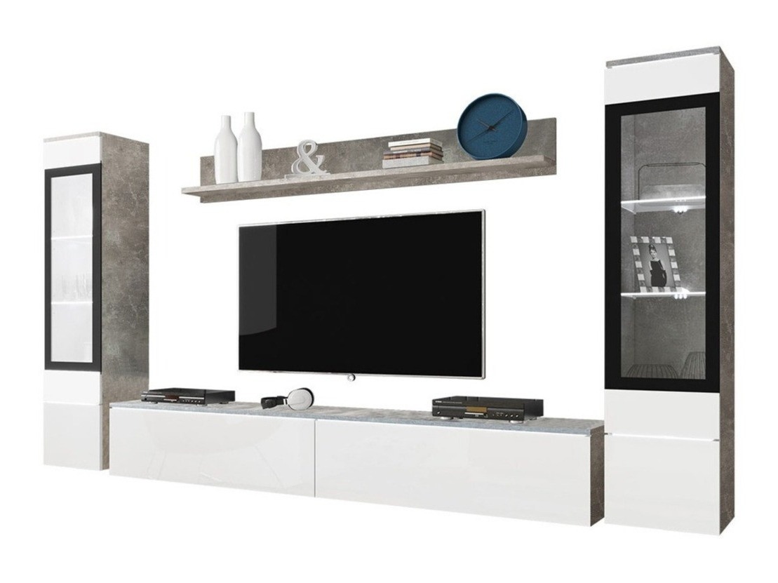 Ensemble de salon Mirfivo 101 (Béton + Blanc brillant)