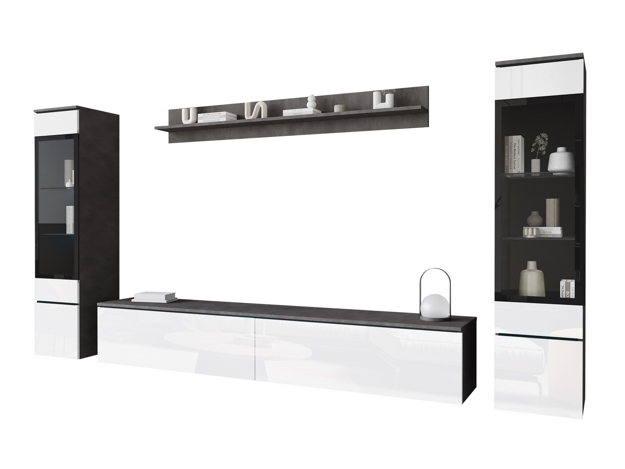 Ensemble de salon Mirfivo 101 (Matera gris + Blanc brillant)