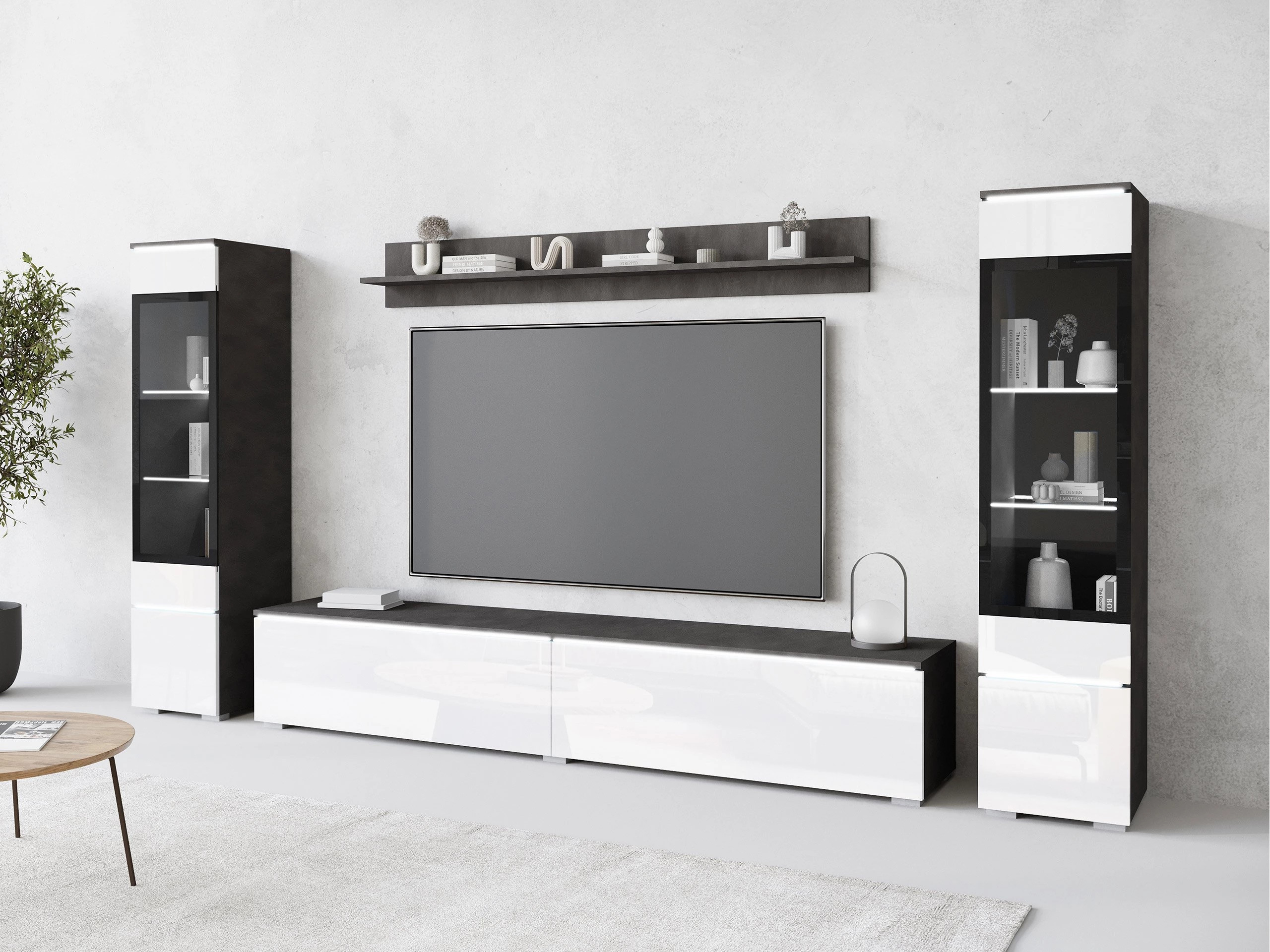 Ensemble de salon Mirfivo 101 (Matera gris + Blanc brillant)