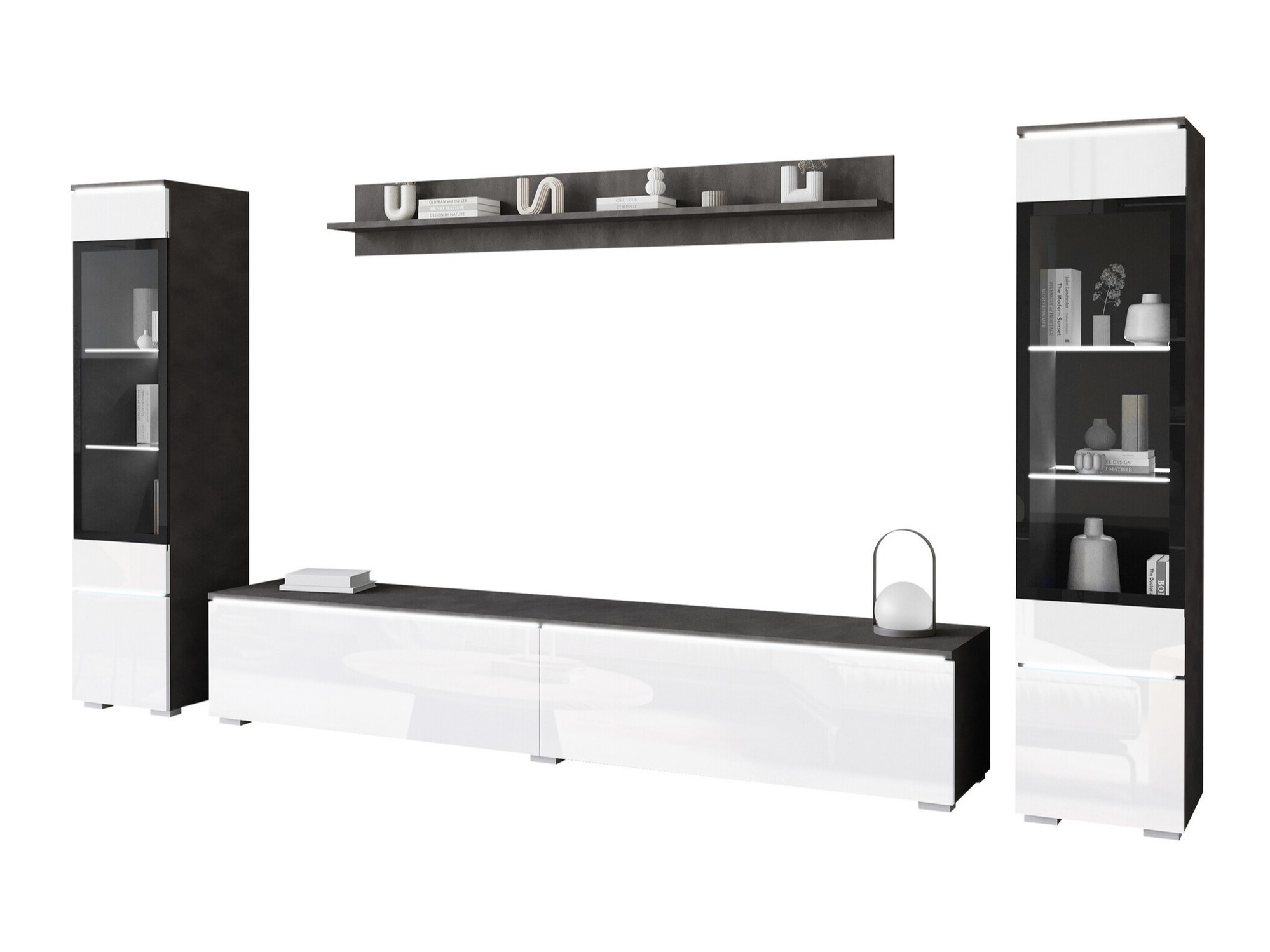 Ensemble de salon Mirfivo 101 (Matera gris + Blanc brillant)