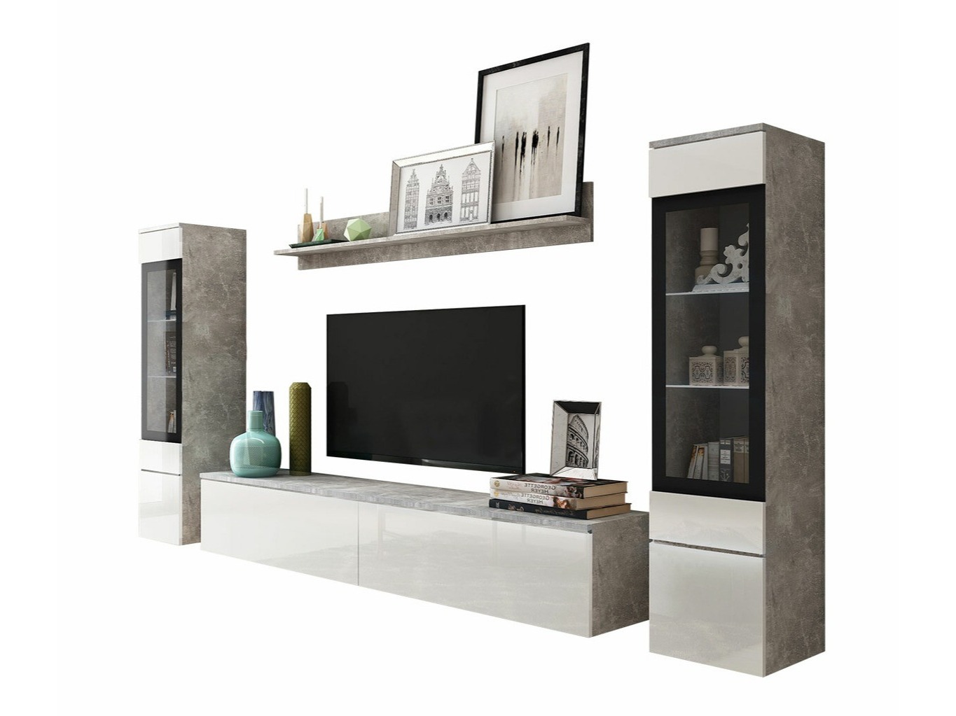 Ensemble de salon Sarasota 126 (Béton + Blanc brillant)