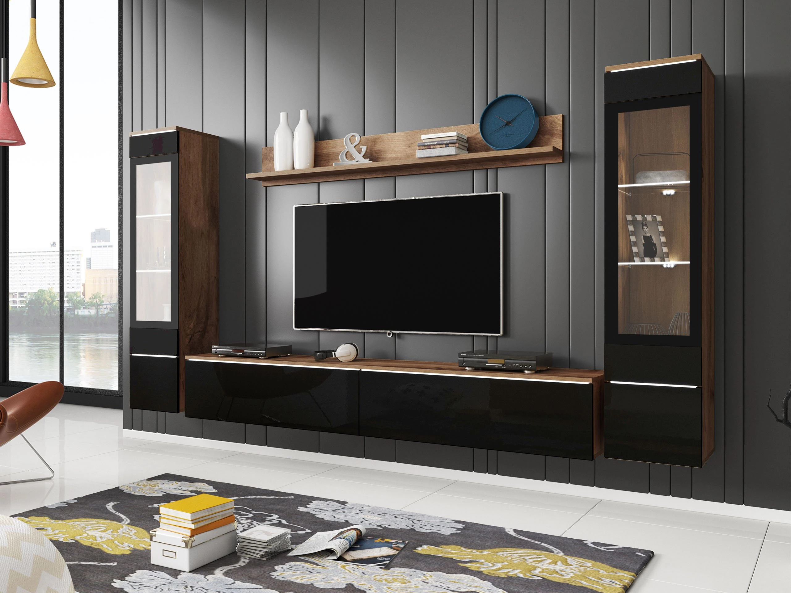 Ensemble de salon Sarasota 126 (Chêne wotan + Noir brillant)