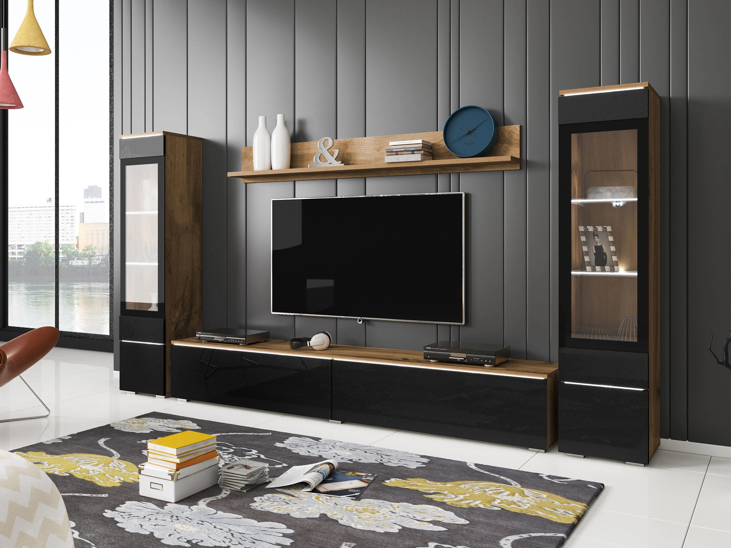 Ensemble de salon Sarasota 126 (Chêne wotan + Noir brillant)