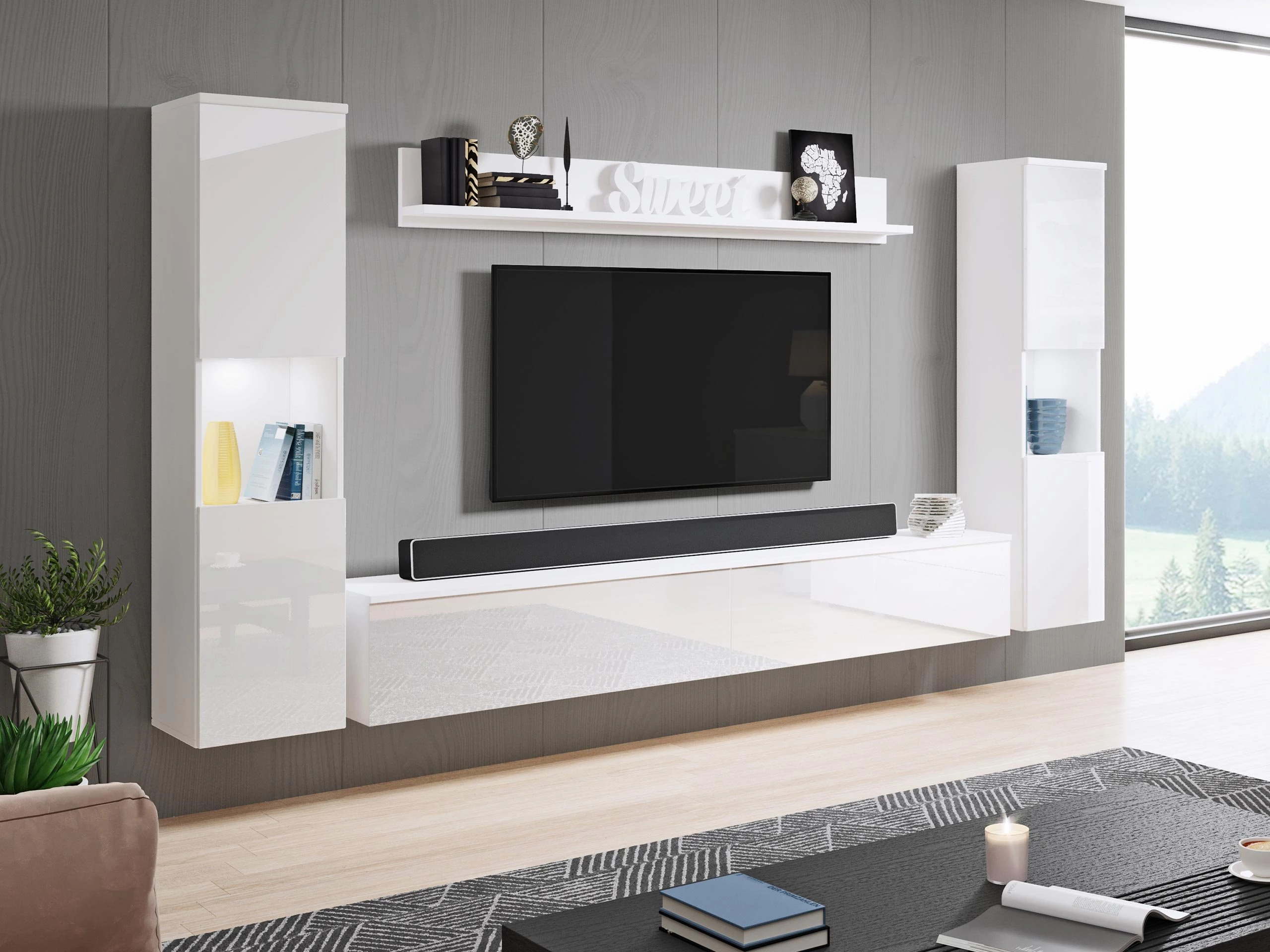 Ensemble de salon Sarasota 131 (Blanc + Blanc brillant)