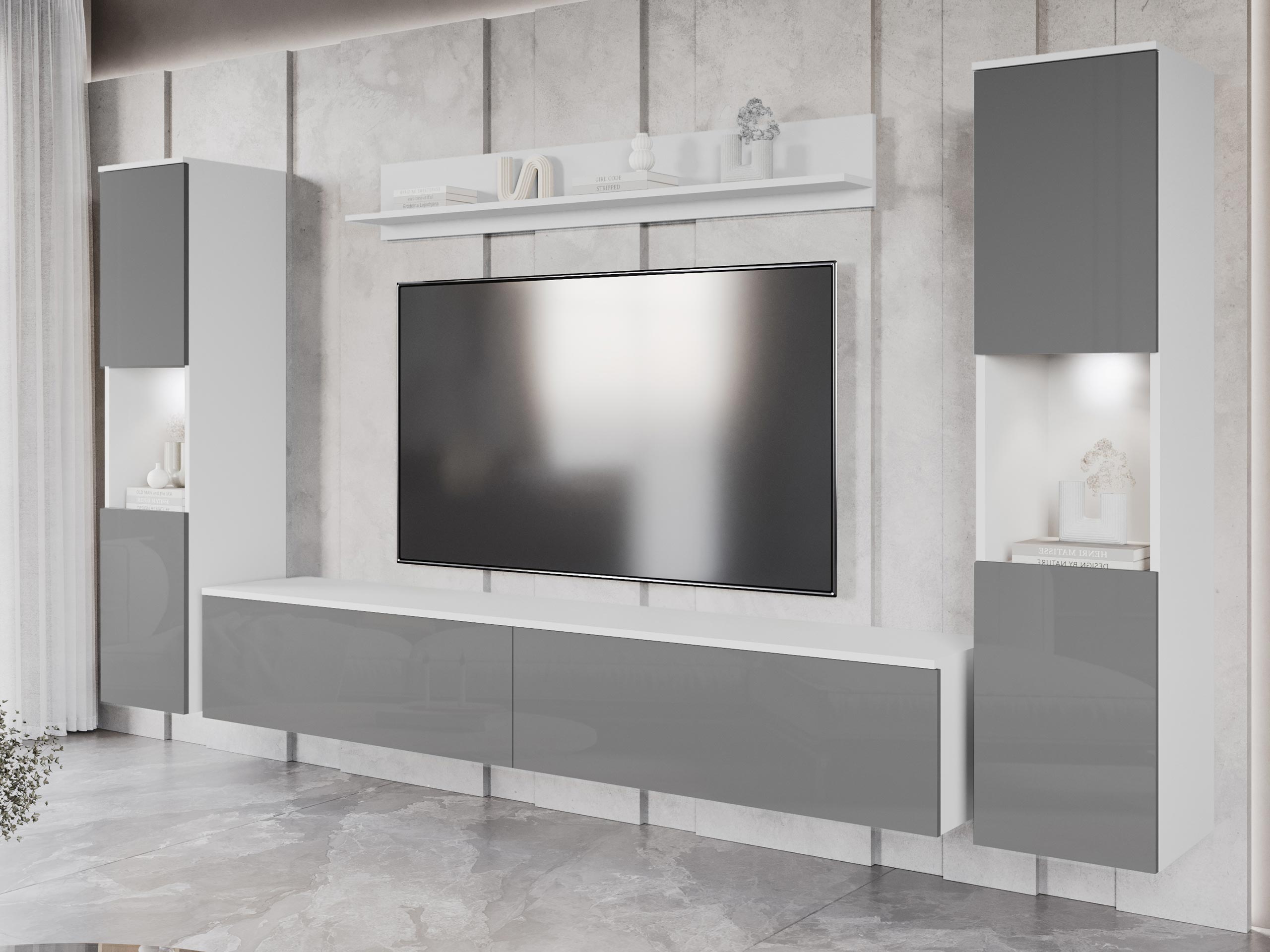 Ensemble de salon Sarasota 131 (Blanc + Gris brillant)