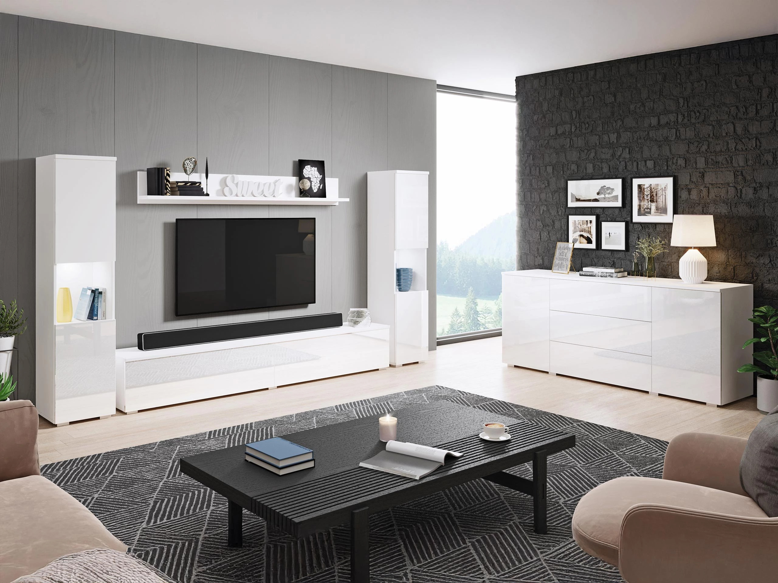 Ensemble de salon Sarasota 133 (Blanc + Blanc brillant)