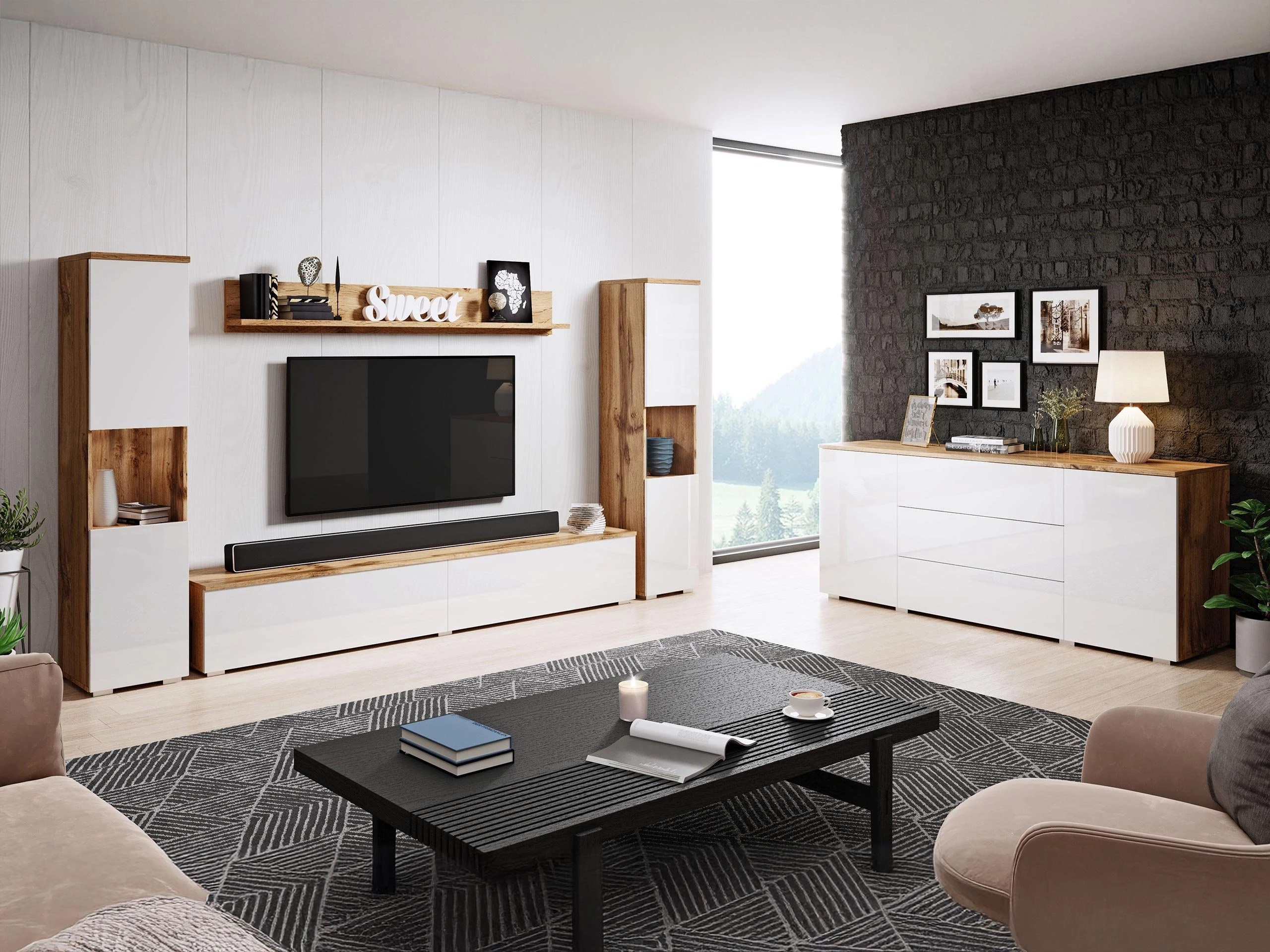 Ensemble de salon Sarasota 133 (Chêne wotan + Blanc brillant)