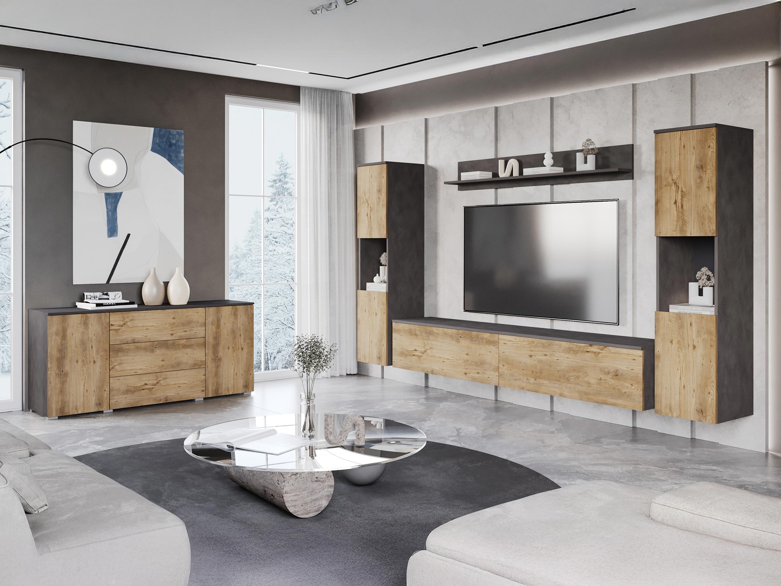 Ensemble de salon Sarasota 133 (Matera gris + Châtaigne)