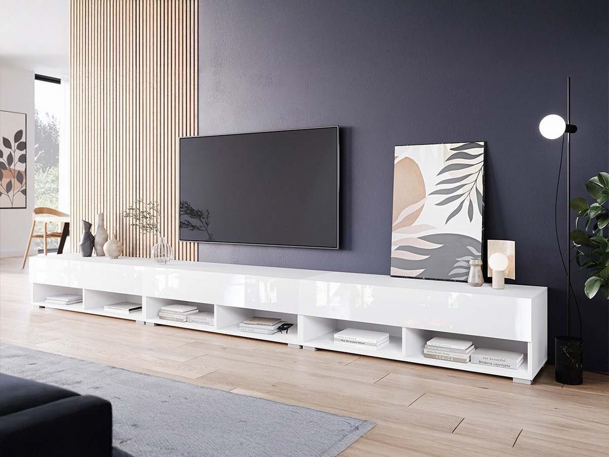 Meuble TV Sarasota 144 (Blanc + Blanc brillant)