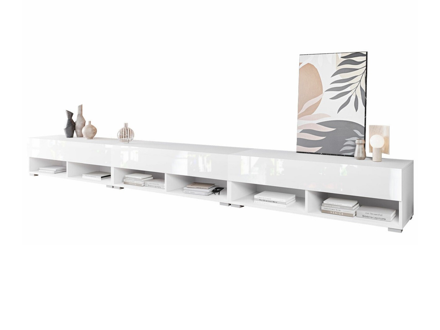 Meuble TV Sarasota 144 (Blanc + Blanc brillant)