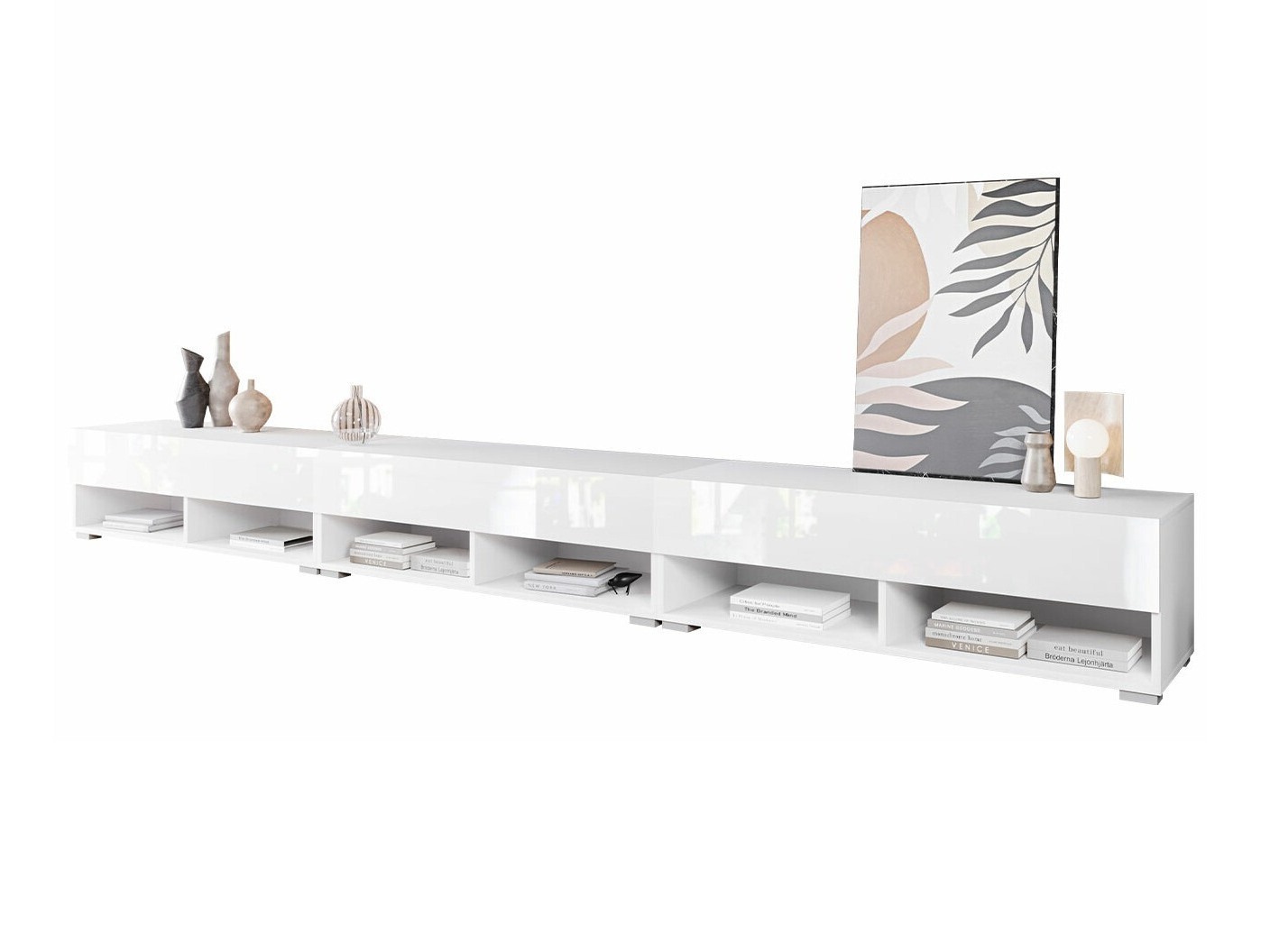 Meuble TV Sarasota 144 (Blanc + Blanc brillant)