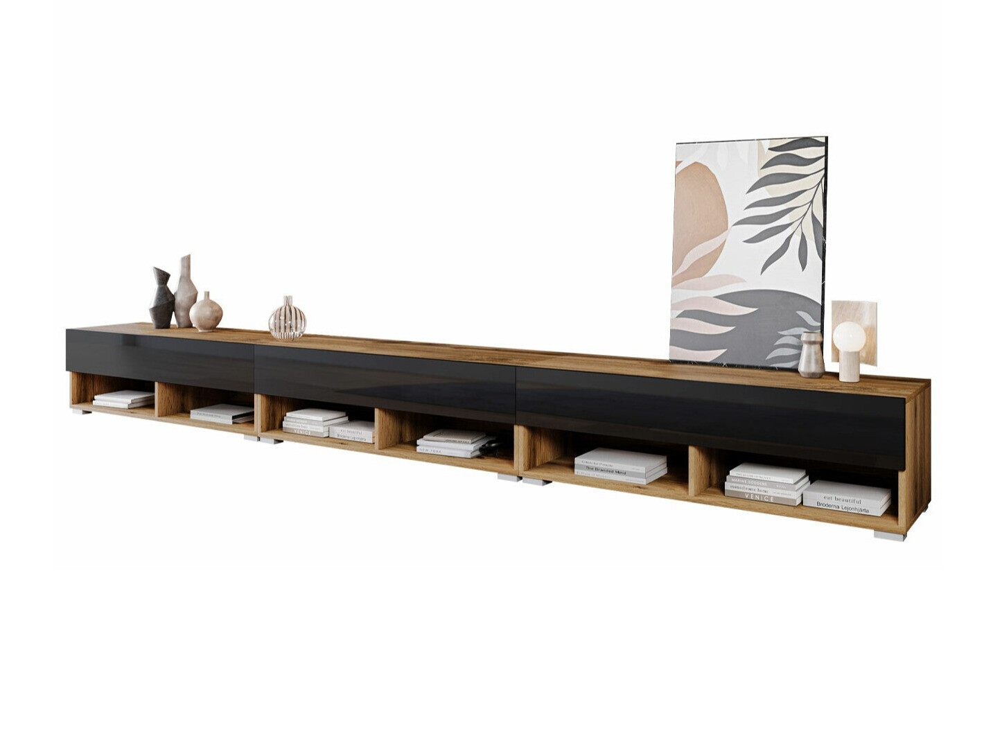 Meuble TV Sarasota 144 (Chêne wotan + Noir brillant)