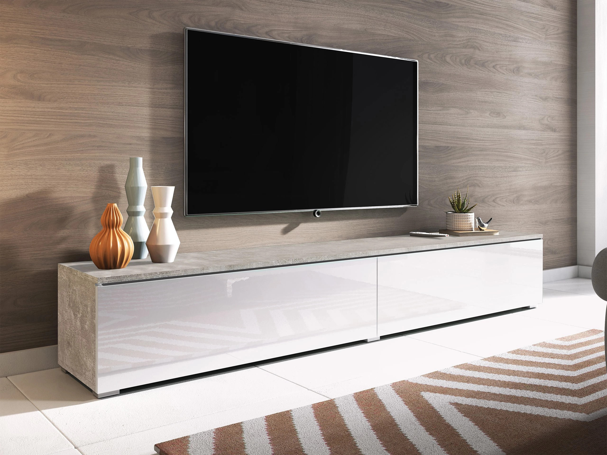 Meuble TV Scientia I (Béton + Blanc brillant)