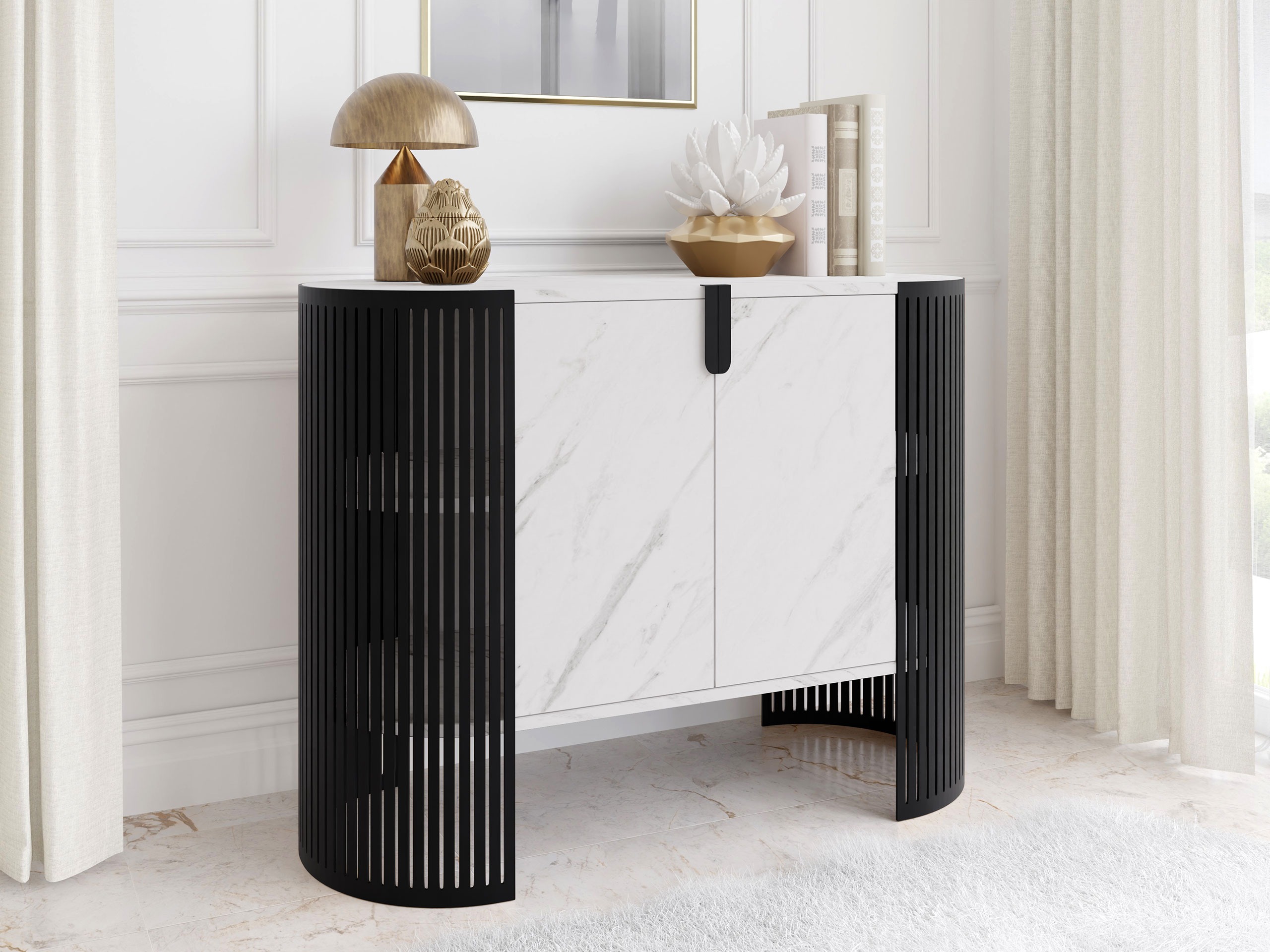 Buffet Civer (Noir + Marbre blanc)