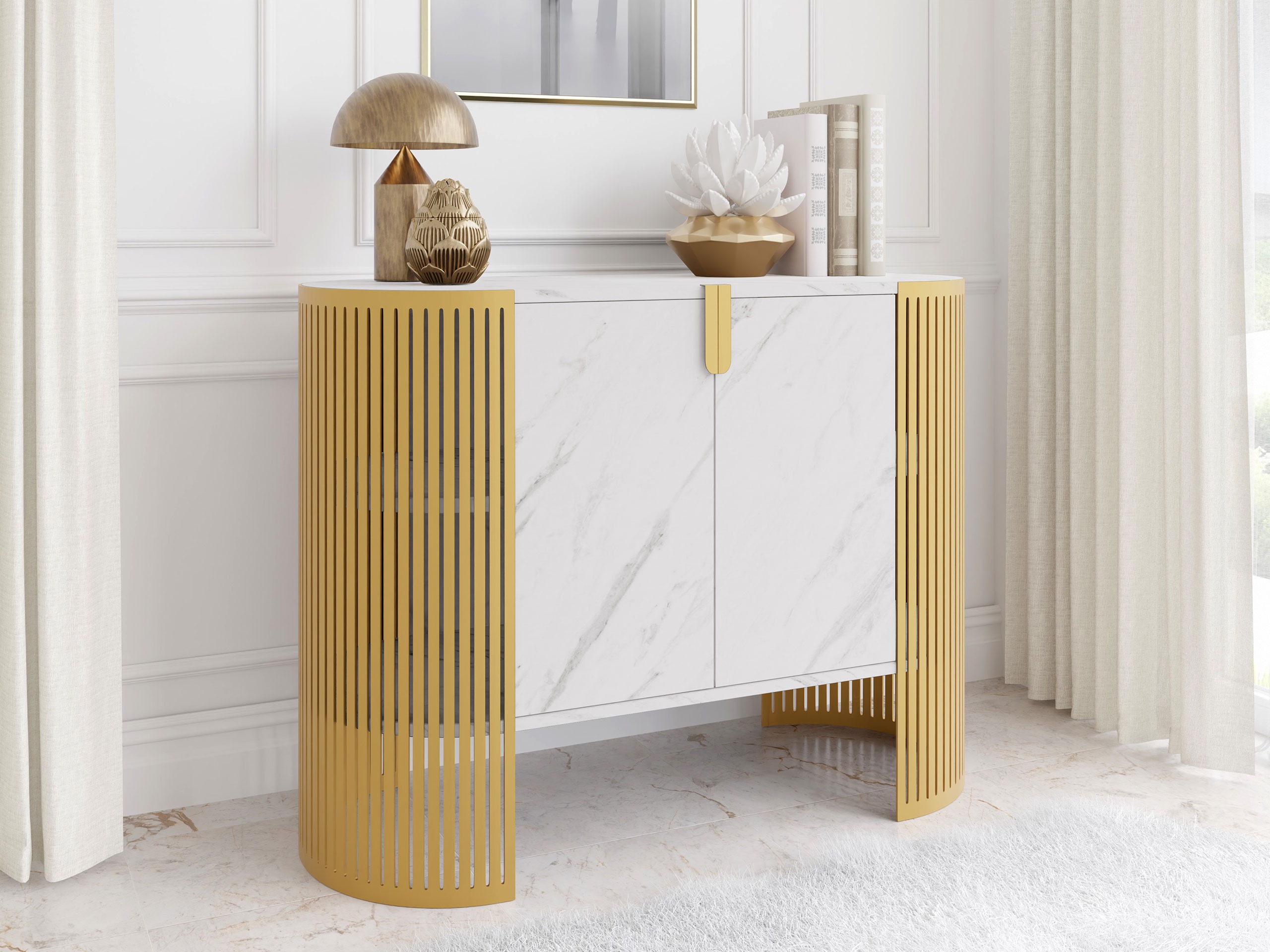 Buffet Civer II (Doré + Marbre blanc)