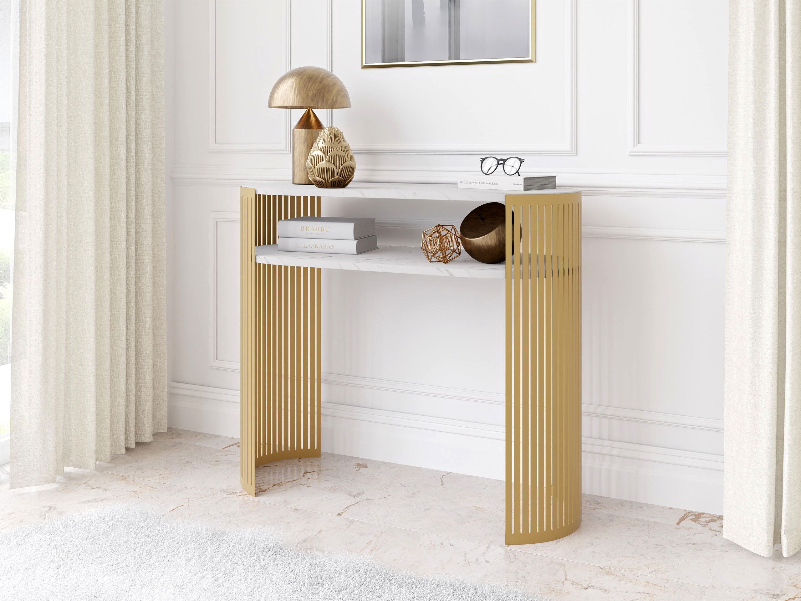 Console Civer II (Doré + Marbre blanc)