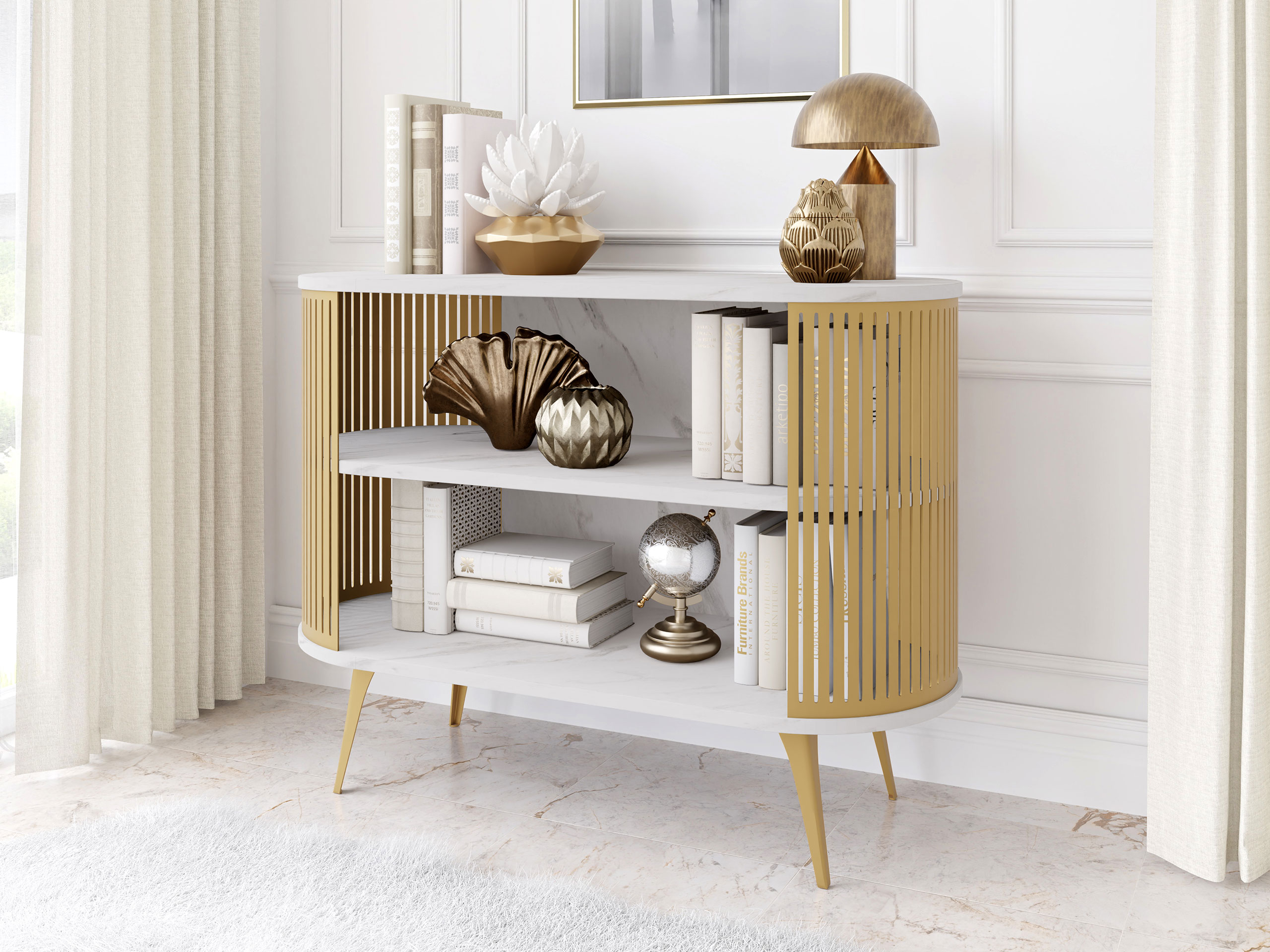 Étagère Vitum II (Doré + Marbre blanc)