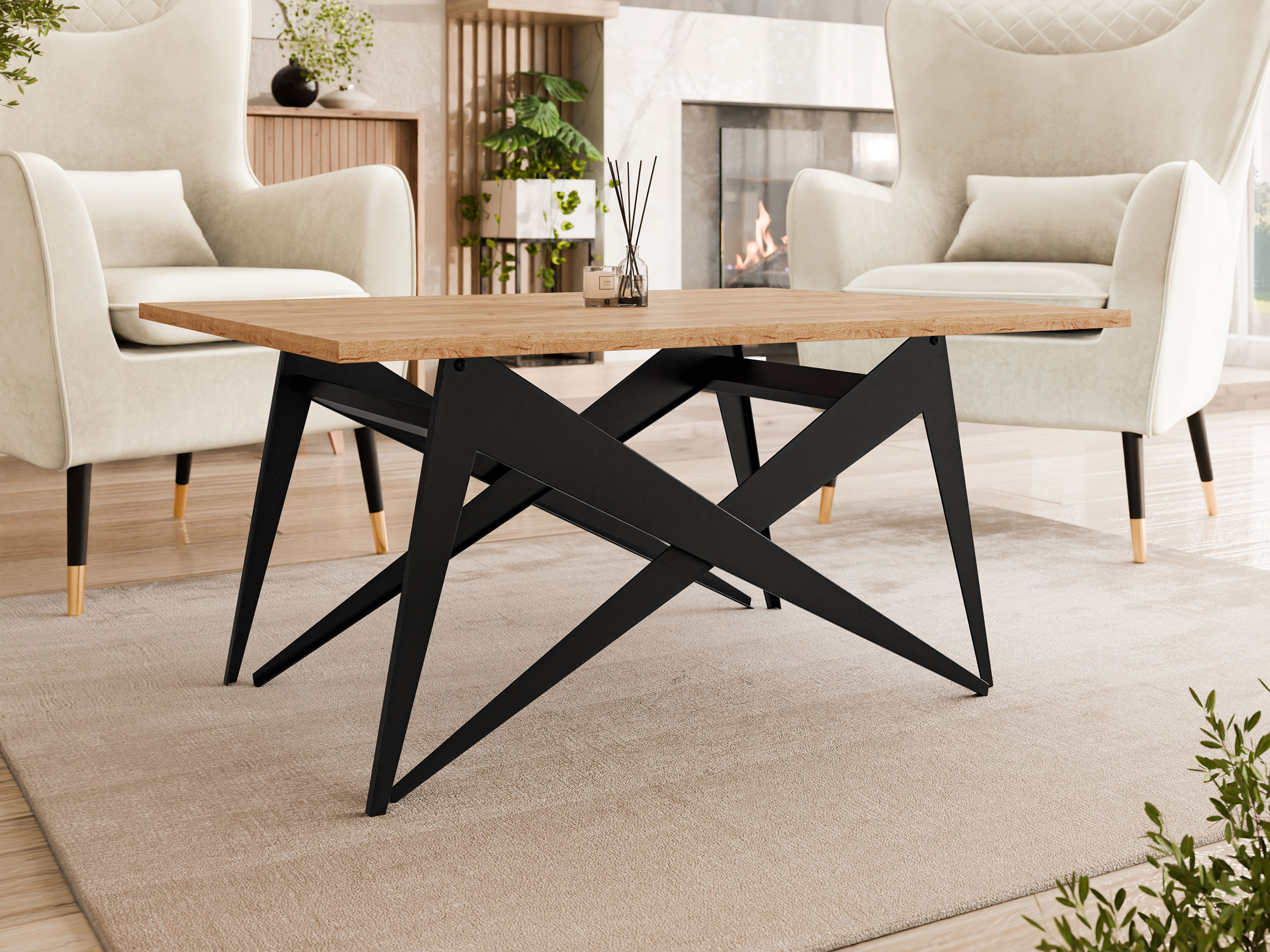 Table basse transformable Oswego 150 (Chêne Craft doré + Noir)