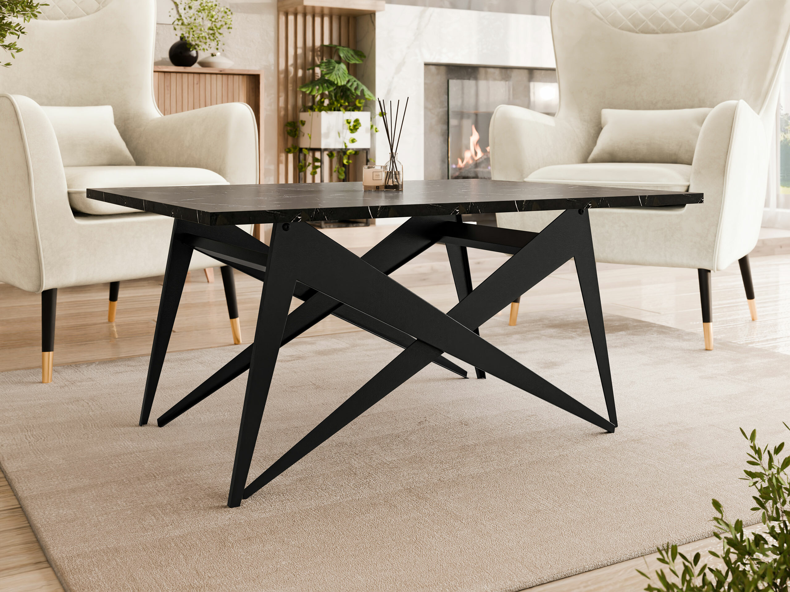 Transforming table basse Oswego 150 (Marbre noir + Noir)