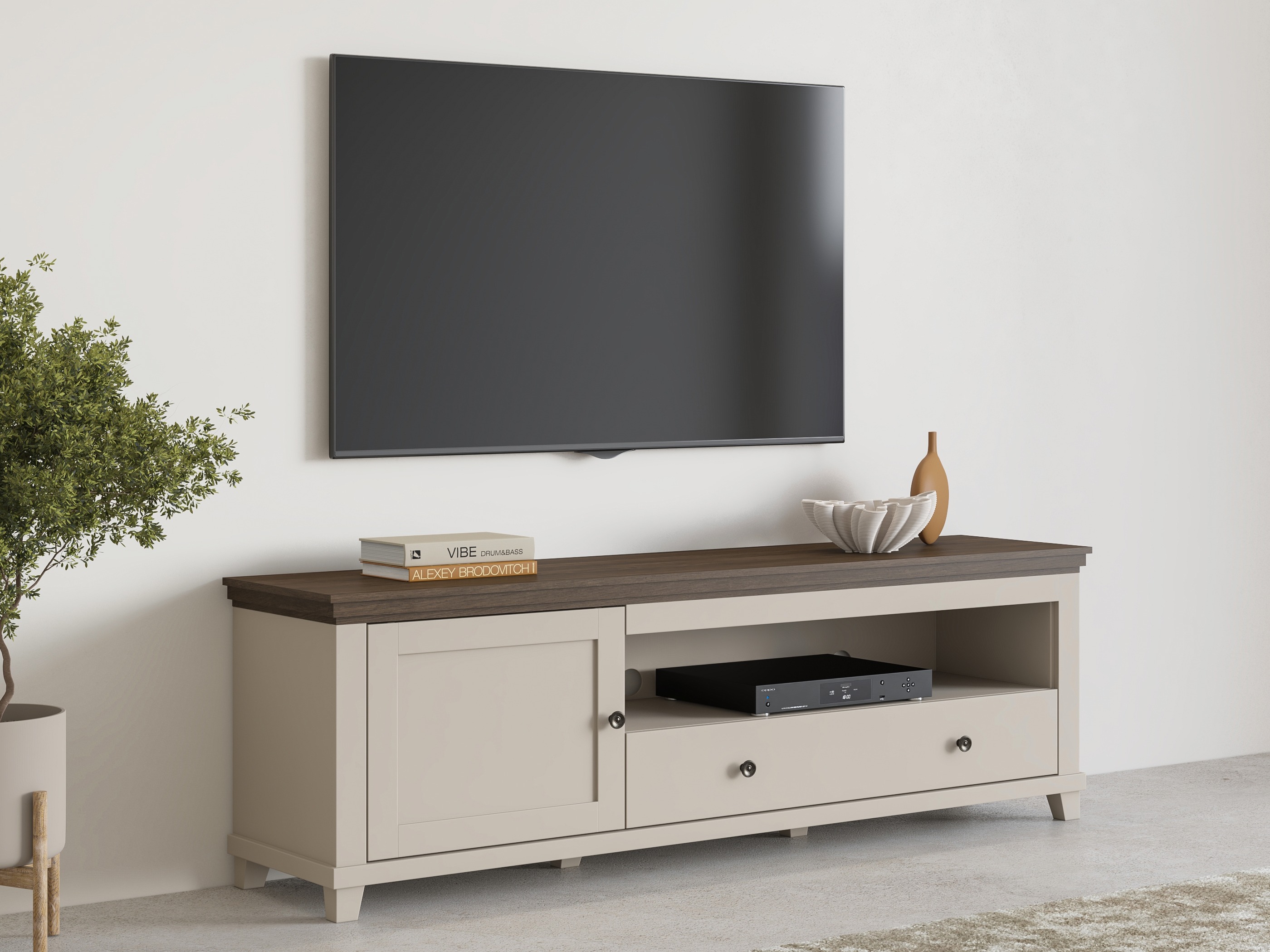 Meuble TV Tolnue 104 (Beige clair + Chêne)