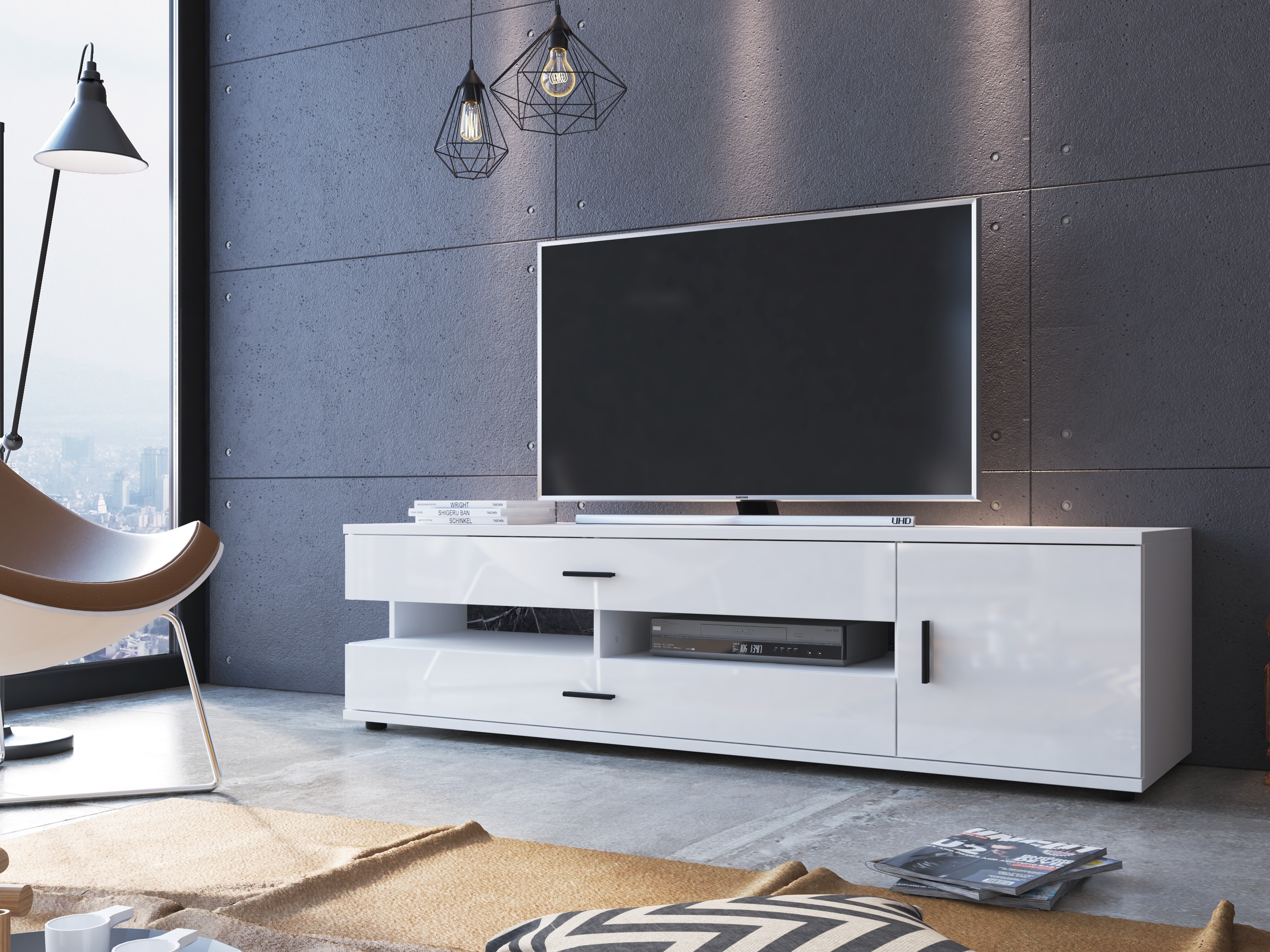 Meuble TV Ontario 171 (Blanc brillant + Blanc)