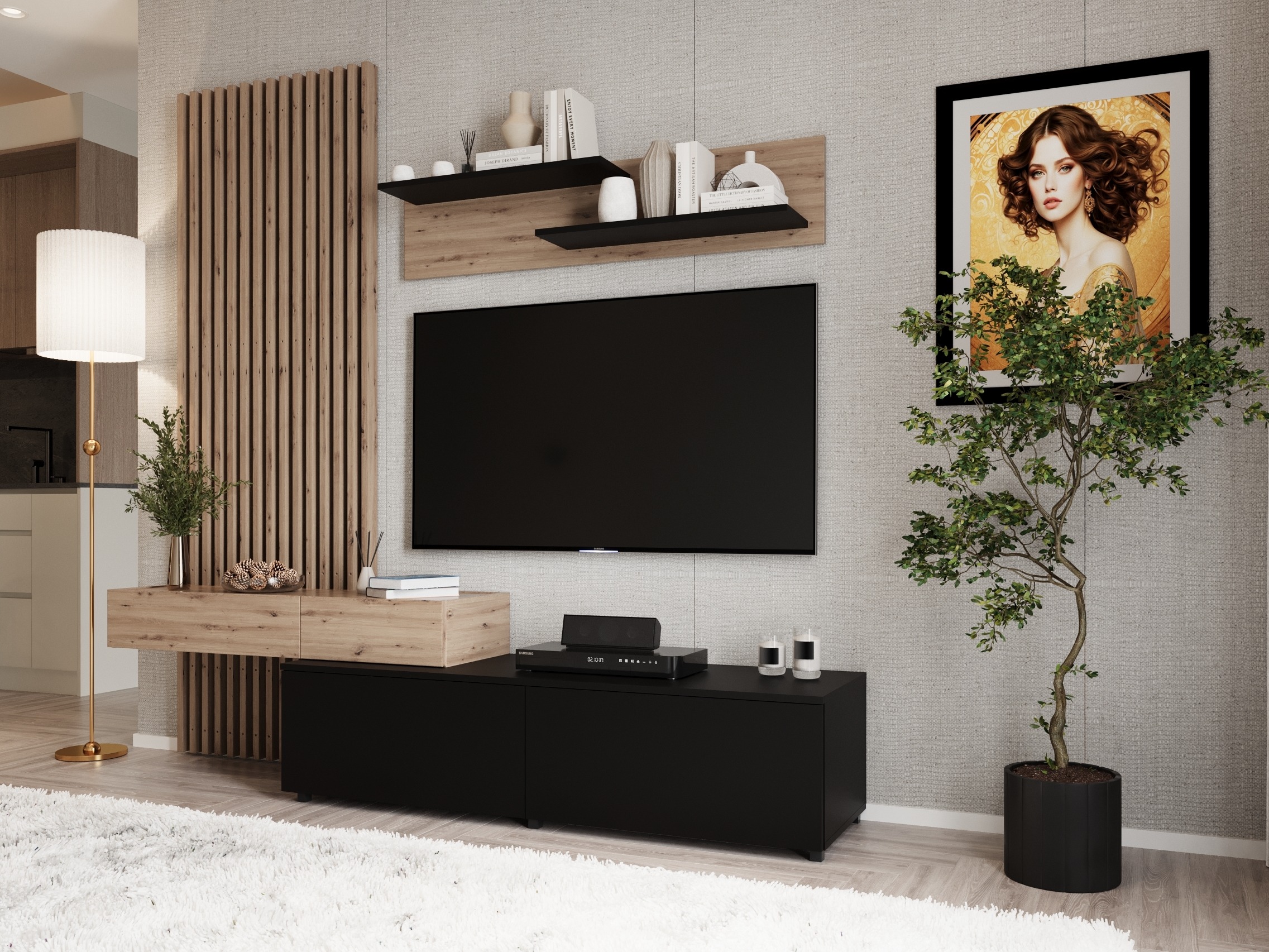Ensemble de salon Houston 2086 (Noir + Chêne Artisan)