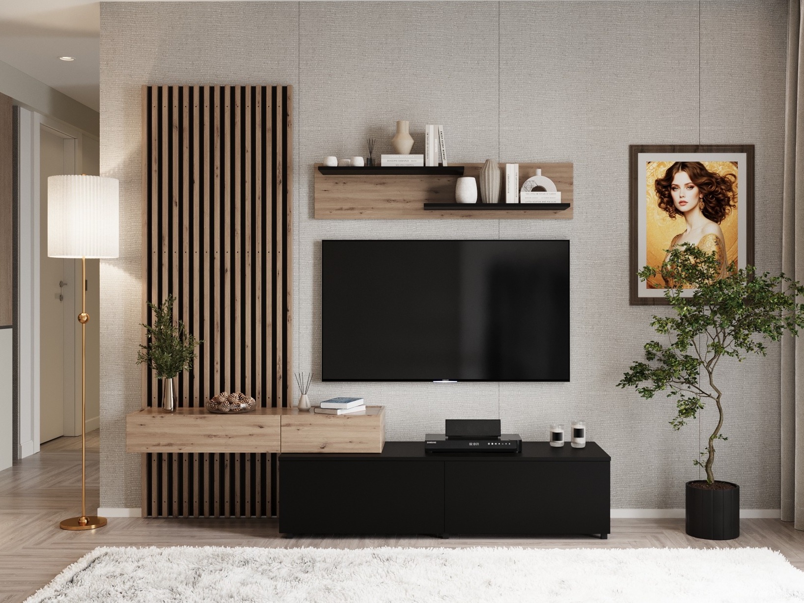 Ensemble de salon Houston 2086 (Noir + Chêne Artisan)