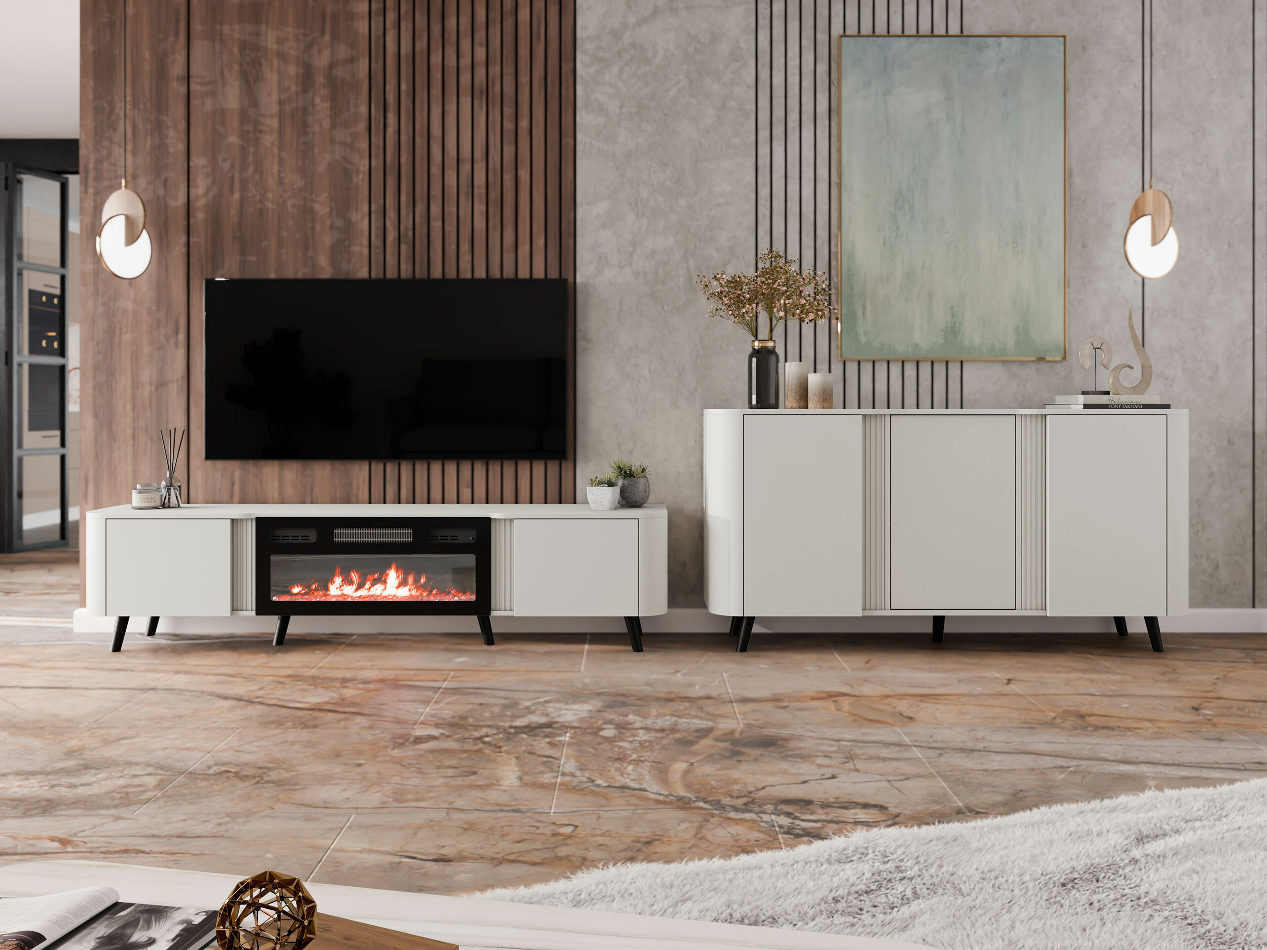 Meuble TV Charlotte 203 (Cachemire + Noir)